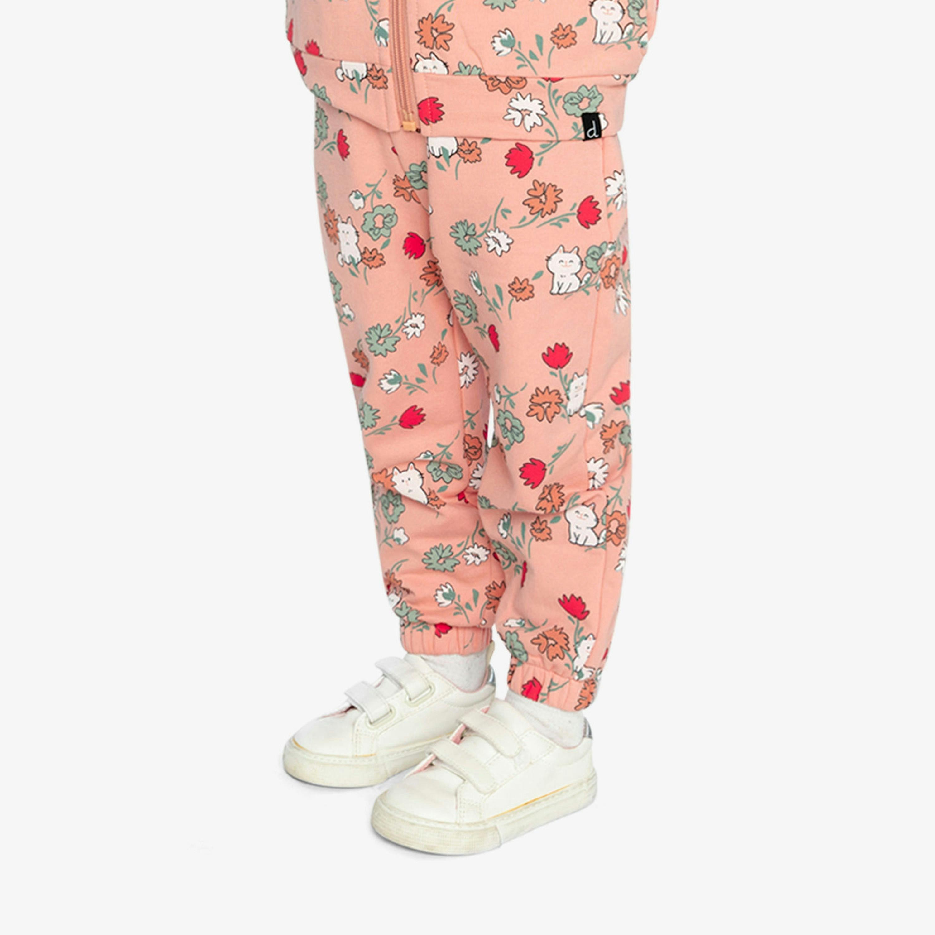 French Terry Sweatpants Pink Cat Print , view 4 of 6
