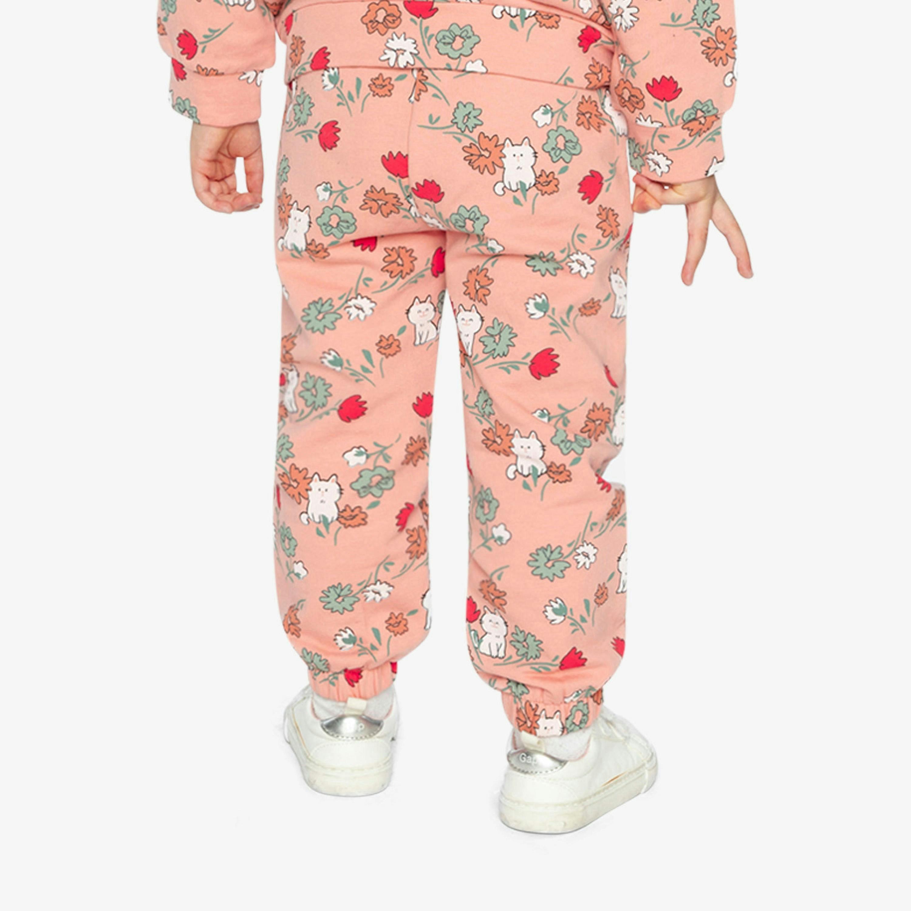 French Terry Sweatpants Pink Cat Print , view 6 of 6