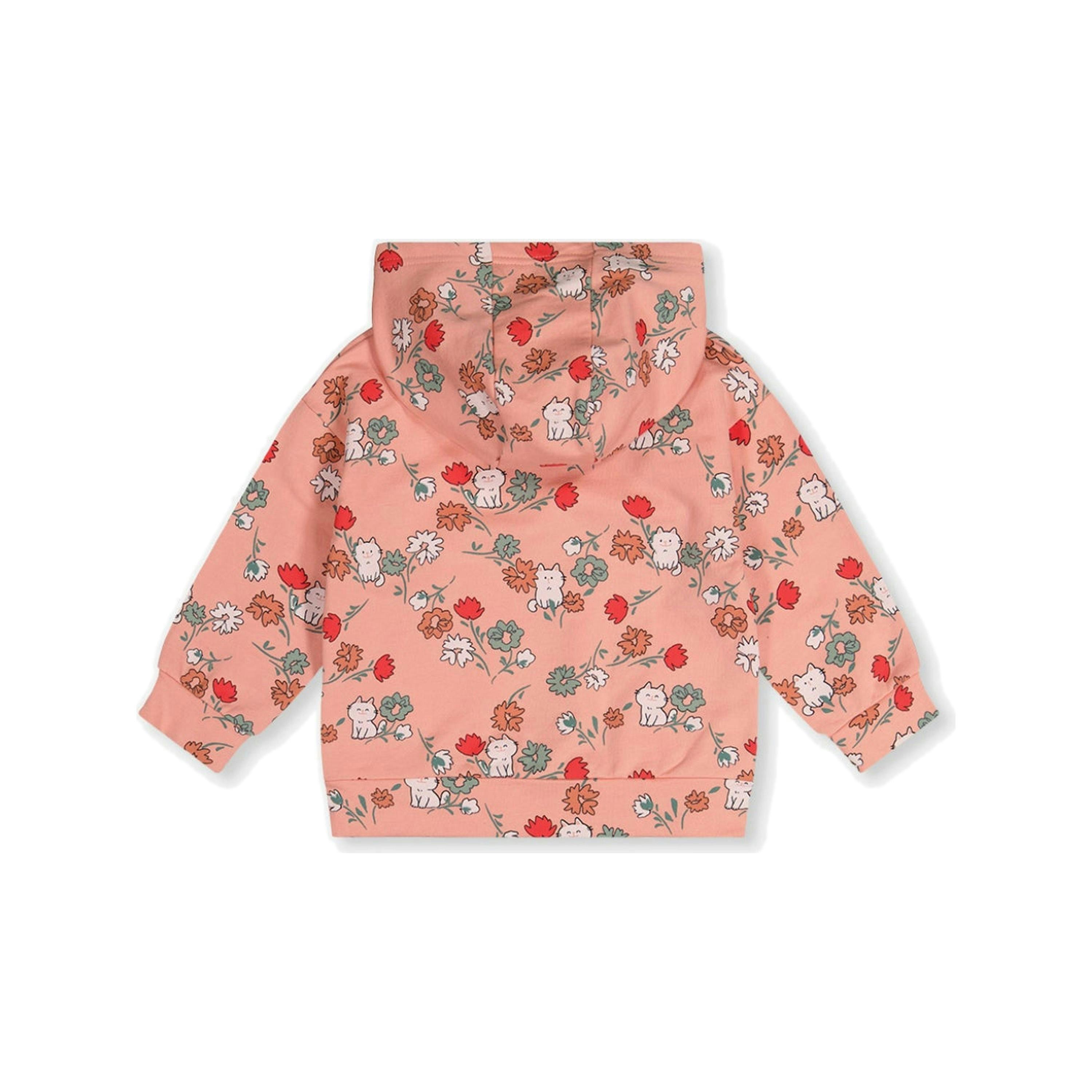 Baby French Terry Hooded Cardigan Pink Cat Print , view 2 of 2