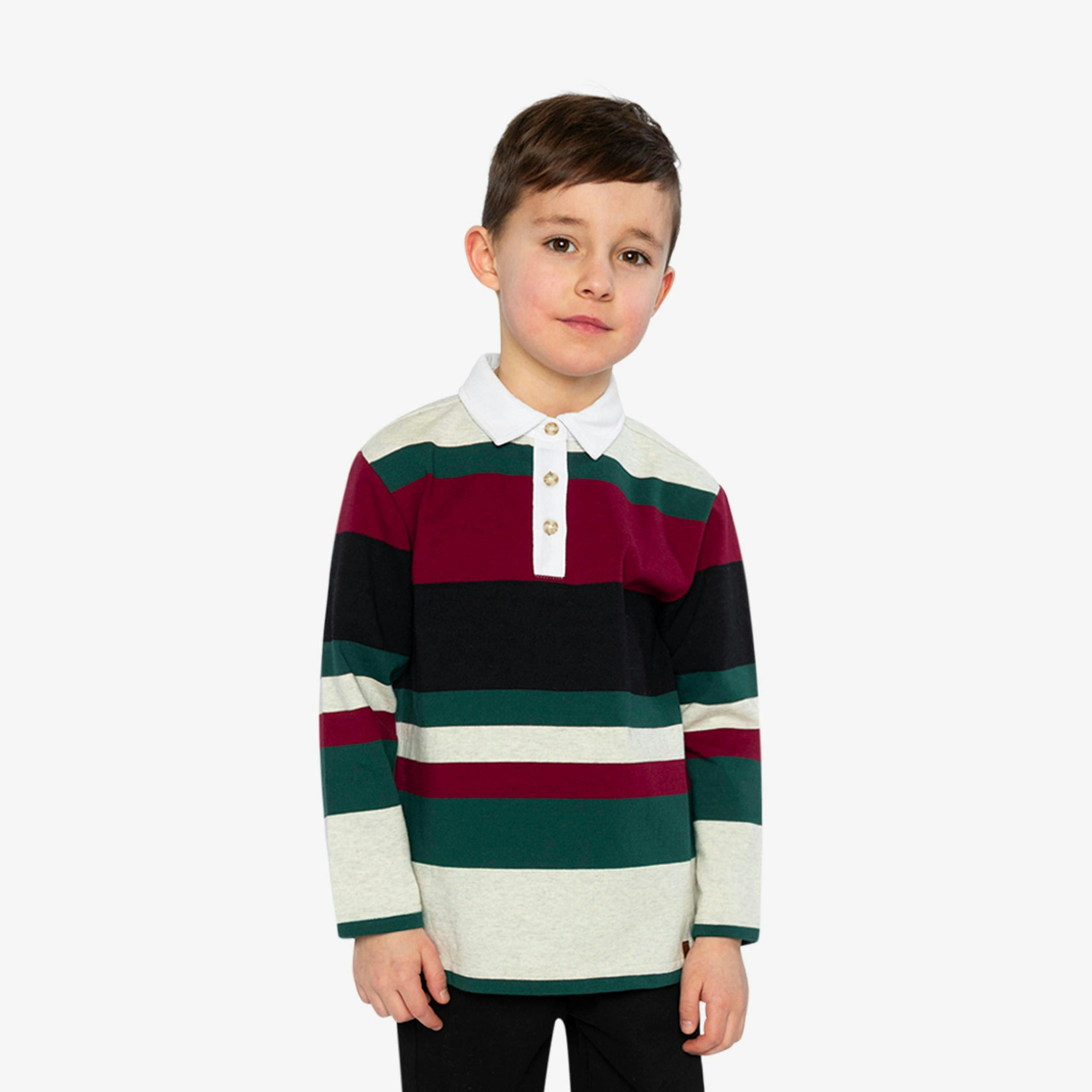 Polo Top Blue Striped Red, Green And Grey , view 2 of 6