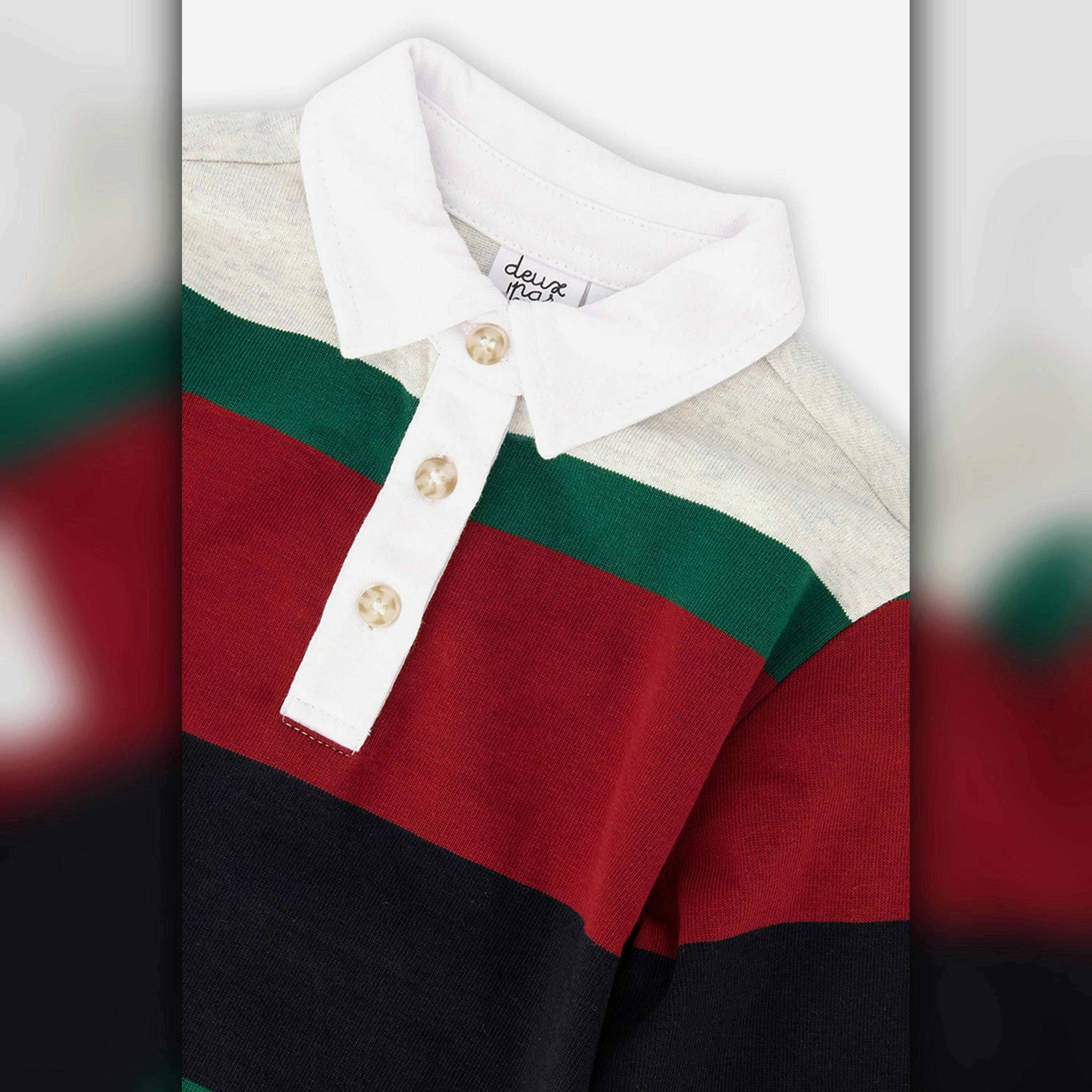 Polo Top Blue Striped Red, Green And Grey , view 6 of 6
