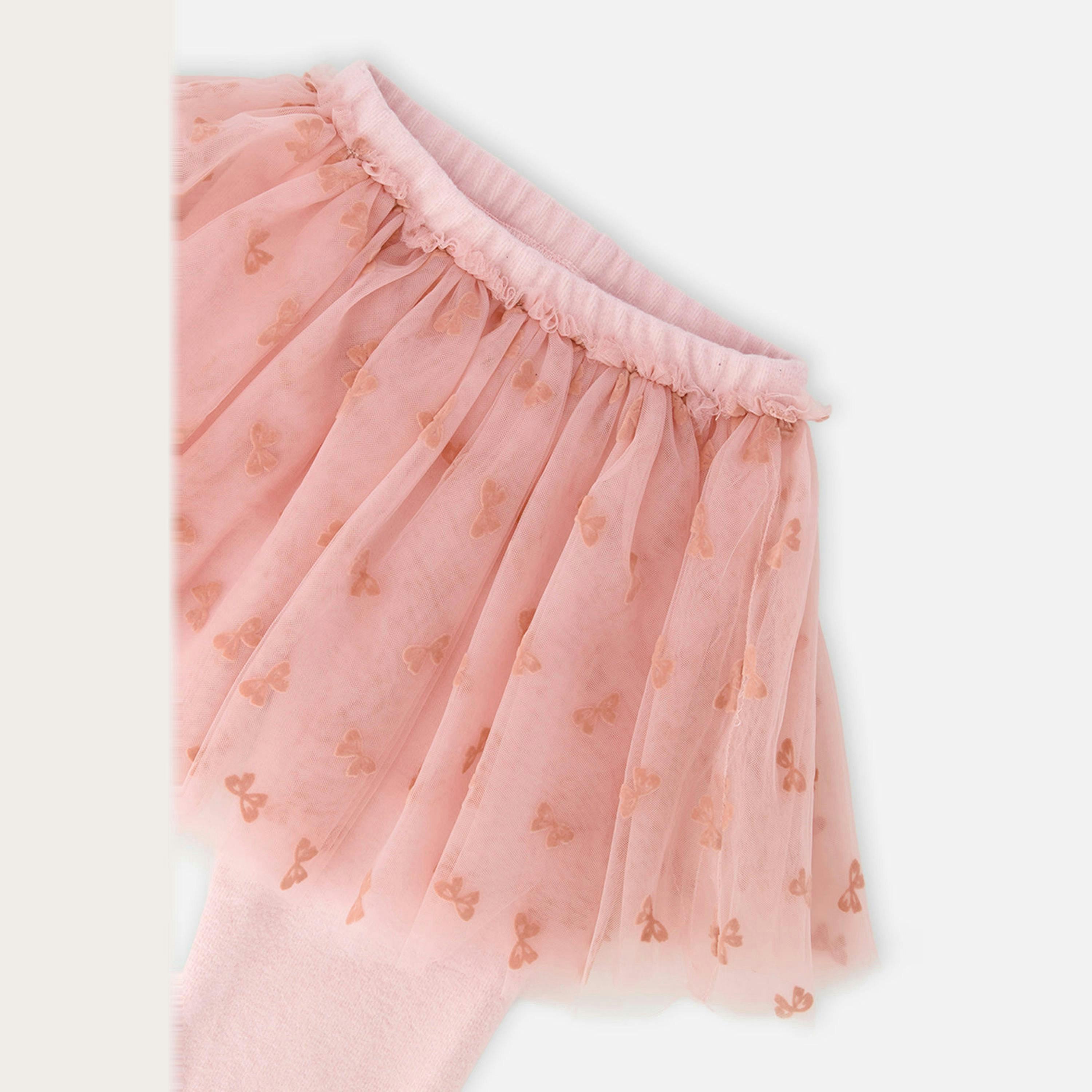 Leggings With Integrated Tulle Skirt Pale Dusty Pink , view 6 of 6