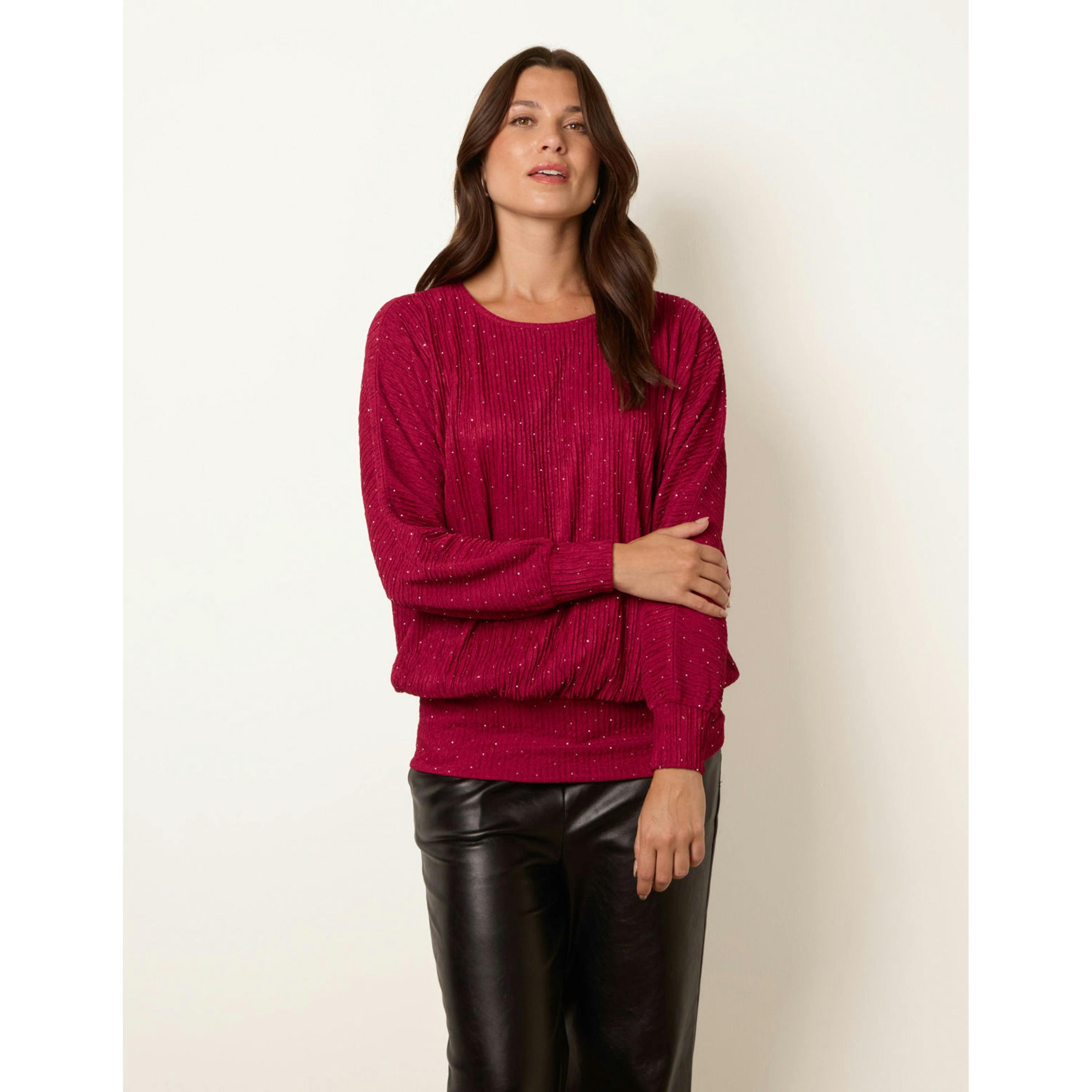 Blue Vanilla Rhinestone Batwing Top  in Wine , view 1 of 4