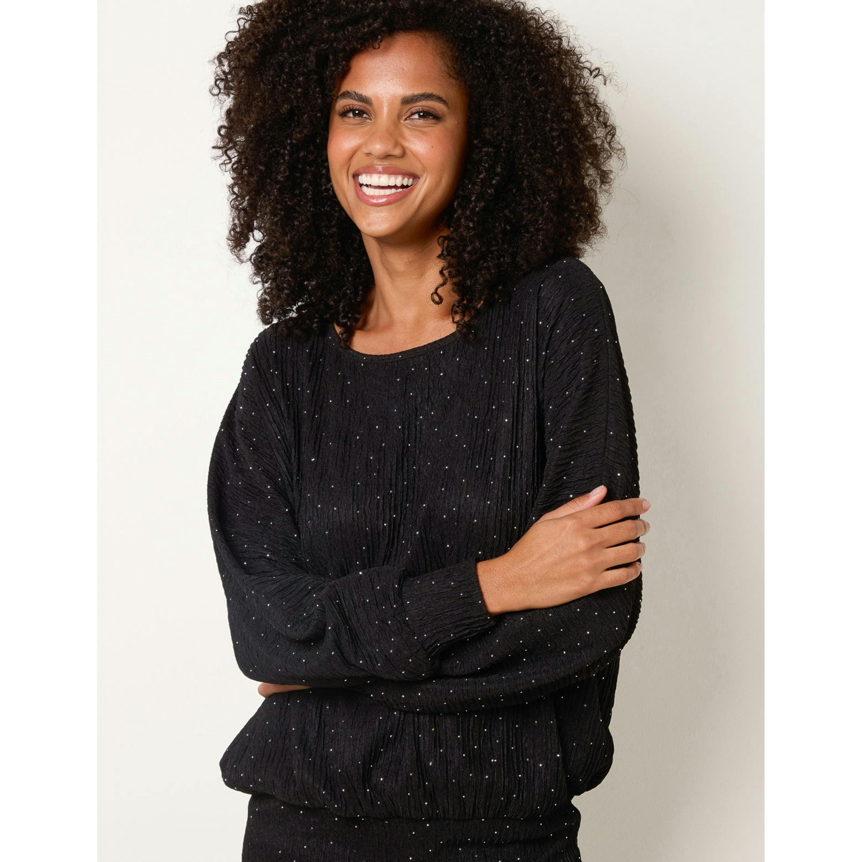 Blue Vanilla Rhinestone Batwing Top  in Black , view 1 of 4