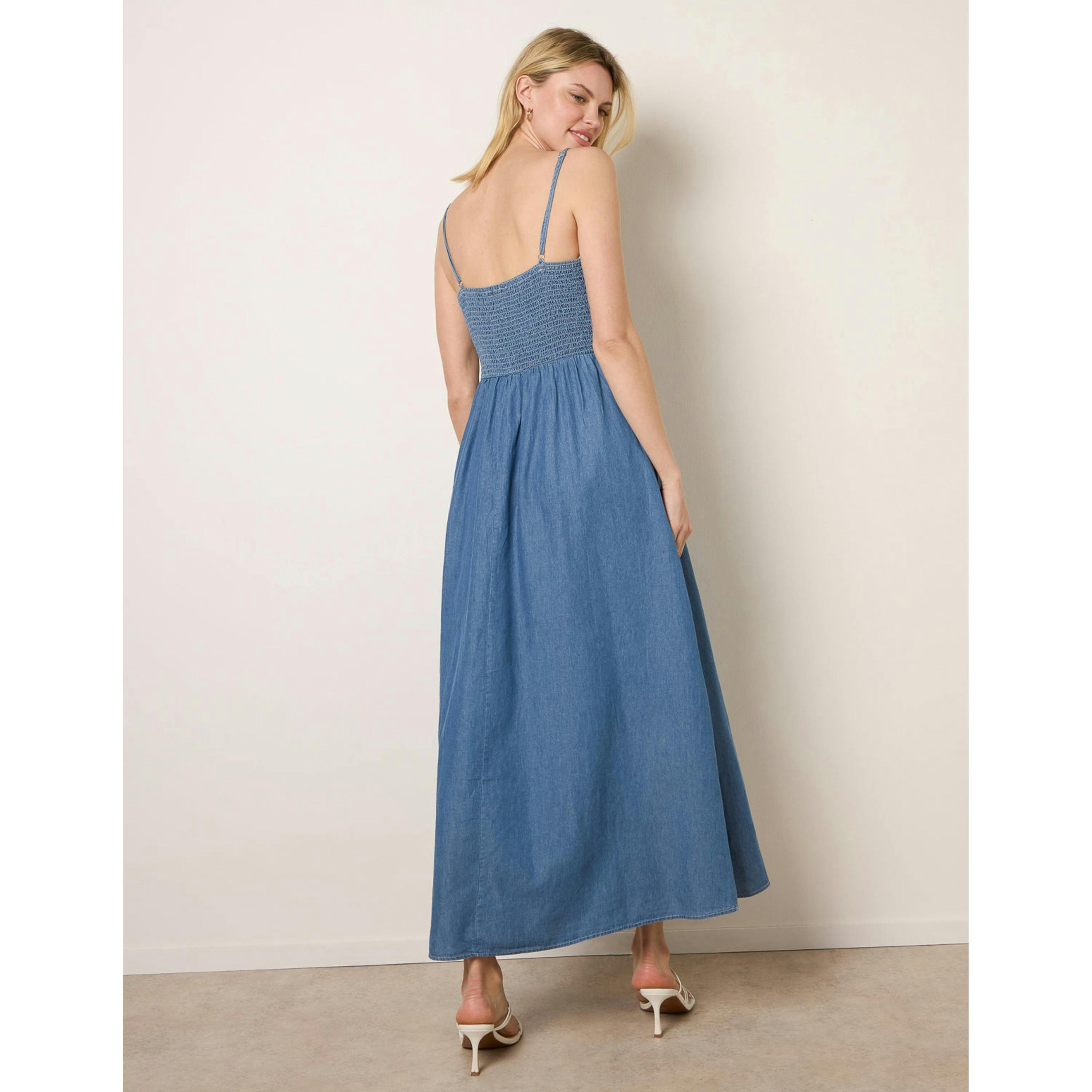 Blue Vanilla Floral Embroidery Adjustable Strap Maxi Dress  in Blue , view 2 of 4