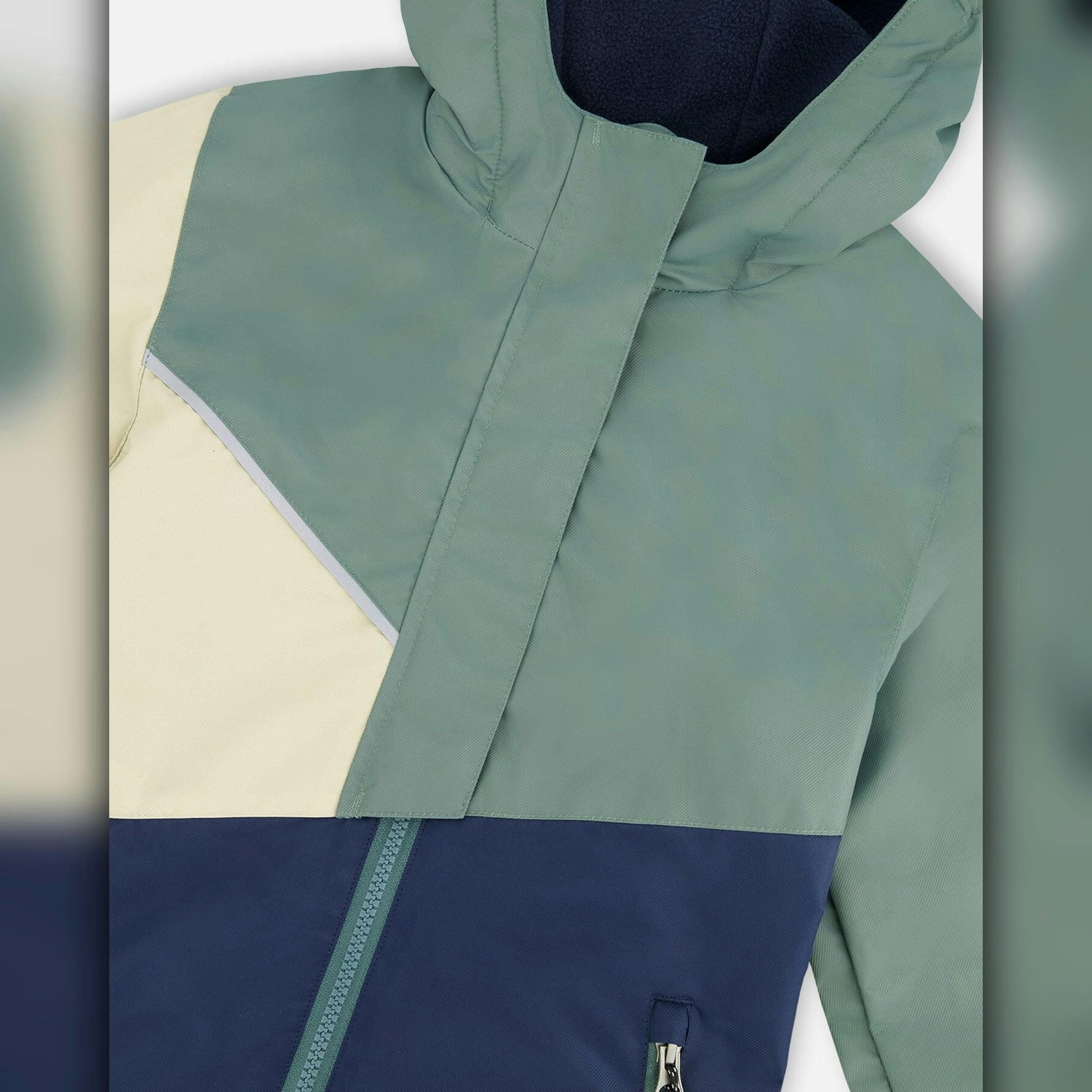 Mid-Season Jacket In Recycled Polyester Dark Green, Beige And Navy , view 5 of 6