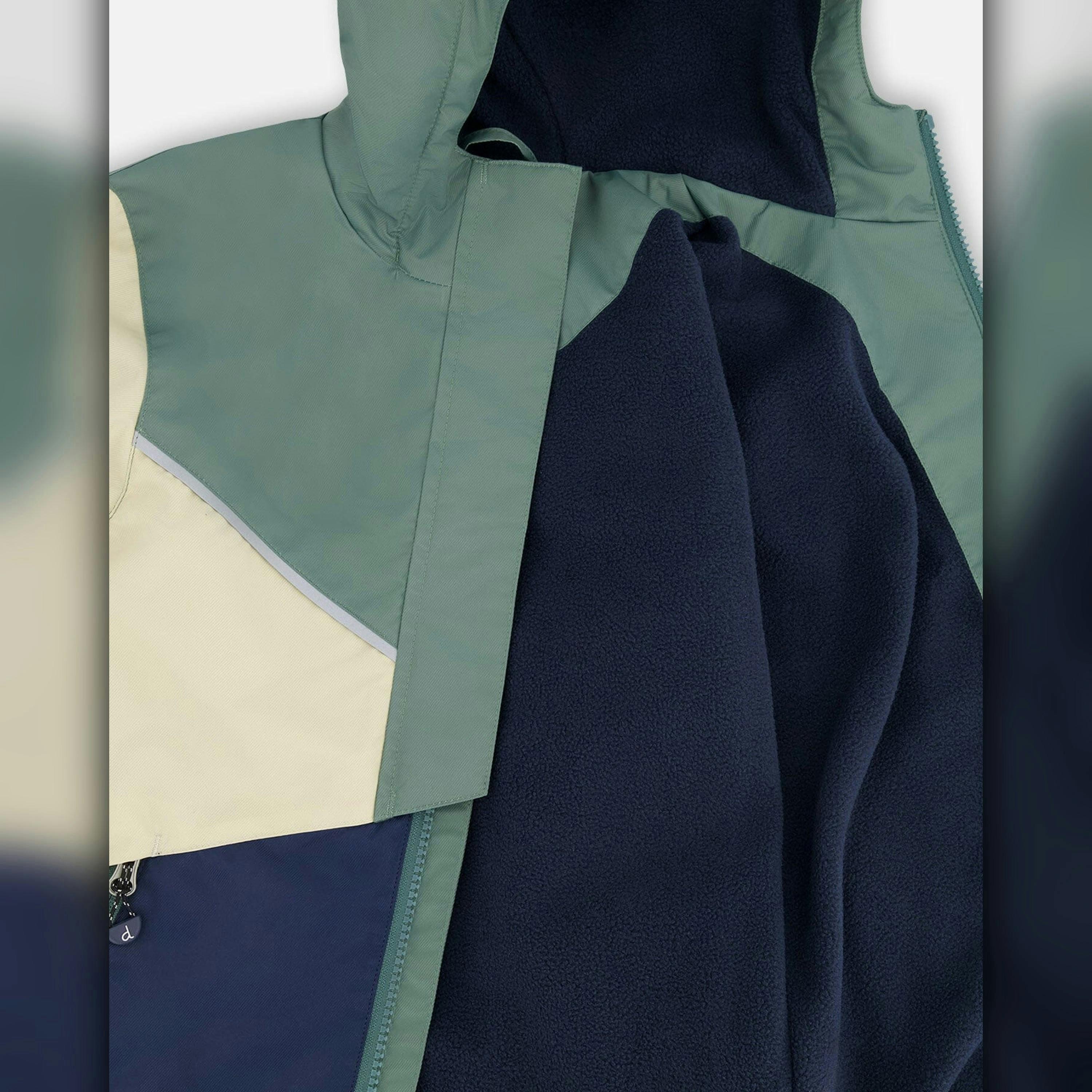 Mid-Season Jacket In Recycled Polyester Dark Green, Beige And Navy , view 6 of 6