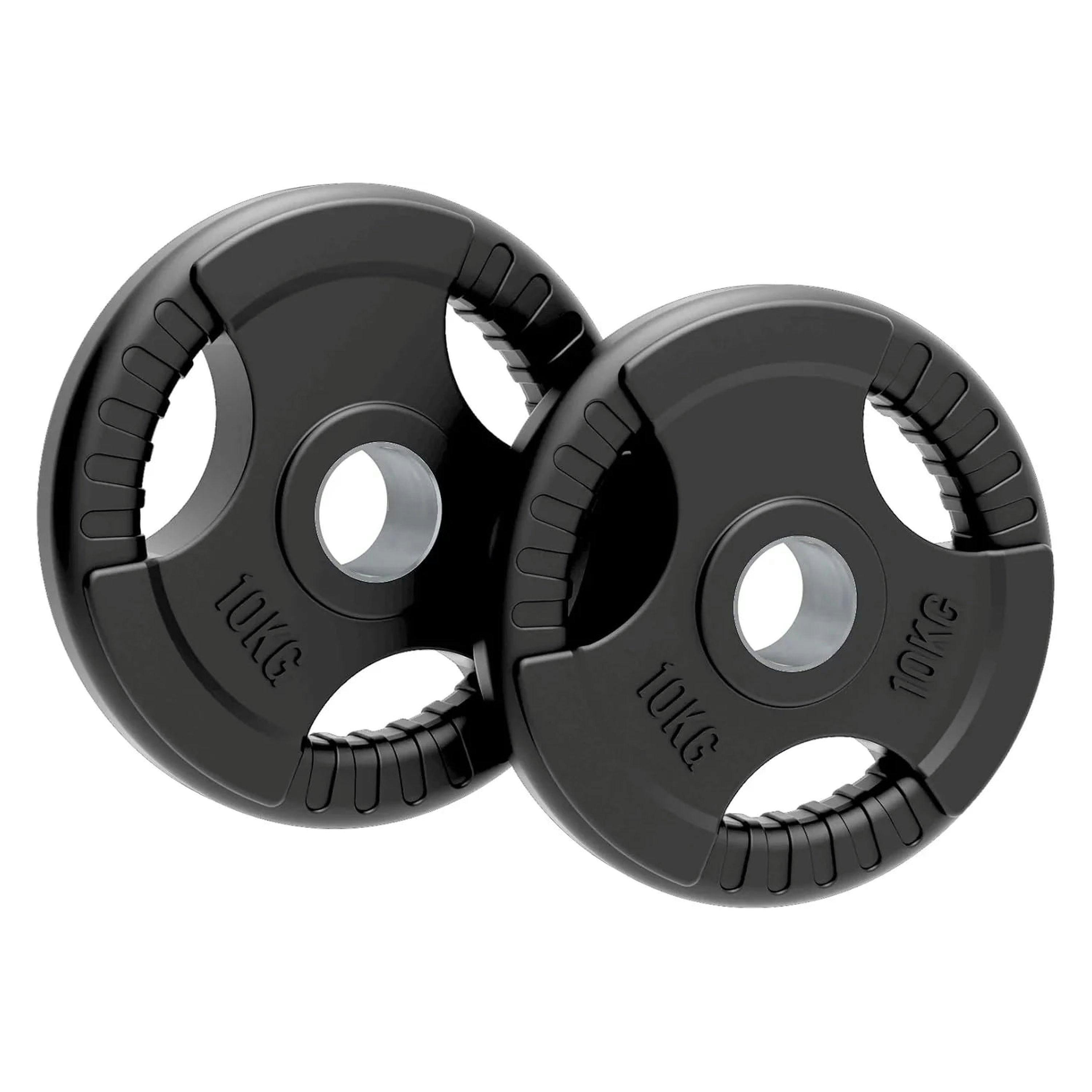 2 x 10kg Olympic Tri-Grip Rubber Weight Black Plates , view 1 of 4