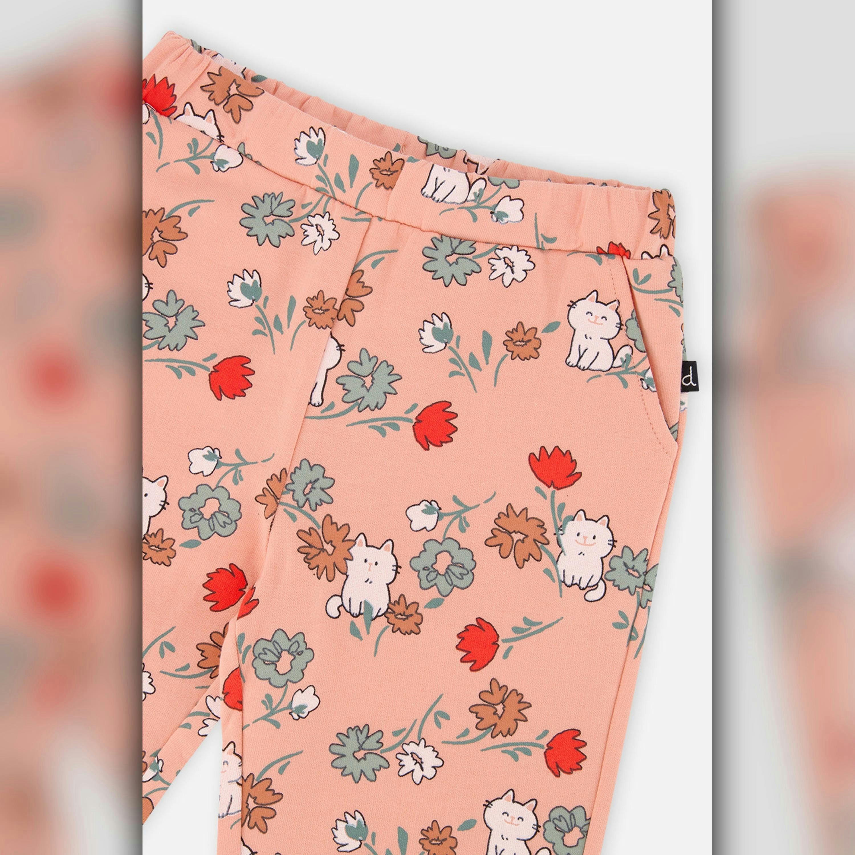 Baby French Terry Sweatpants Pink Cat Print , view 2 of 2