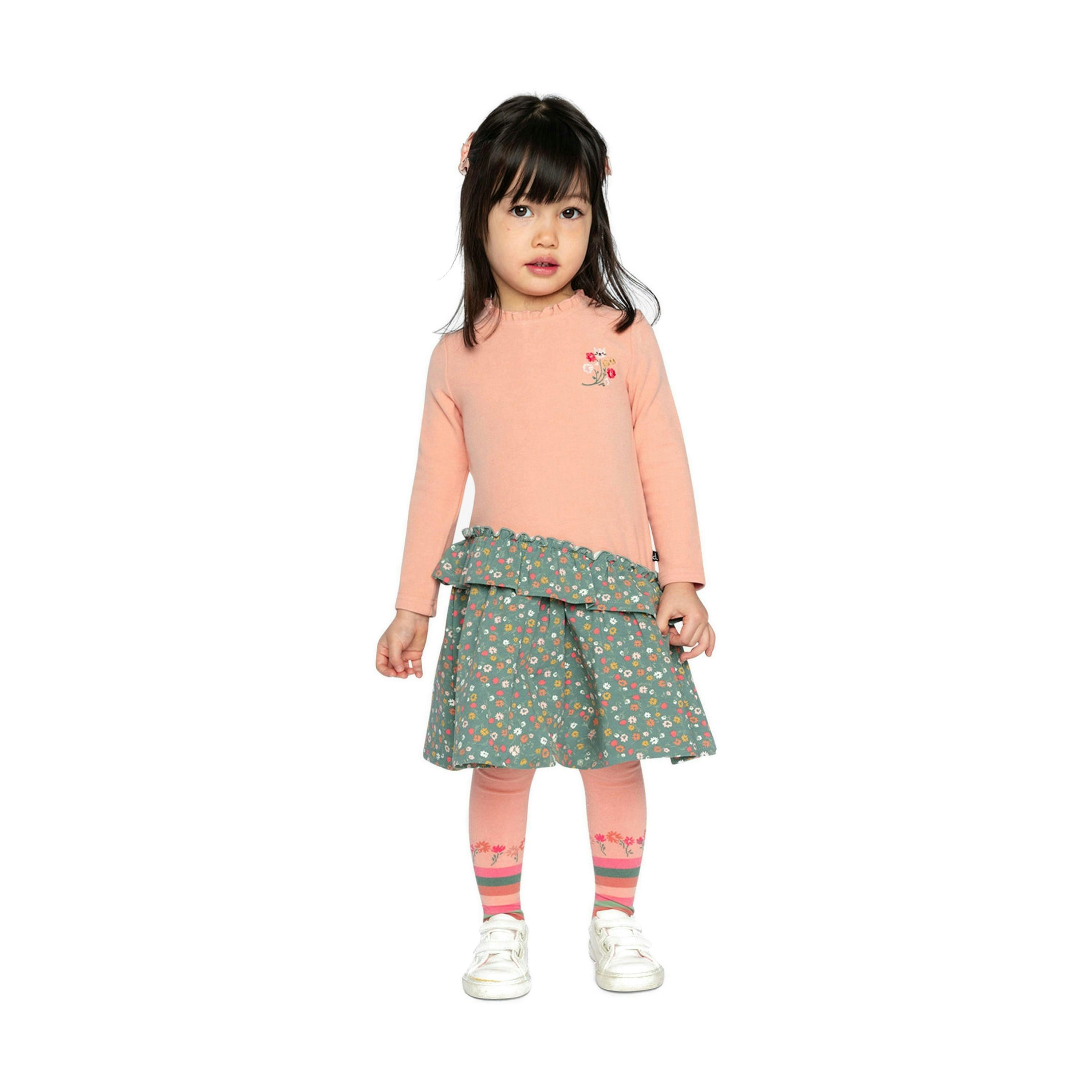 Bi-Material Dress Pale Pink And Green Floral Print , view 2 of 4