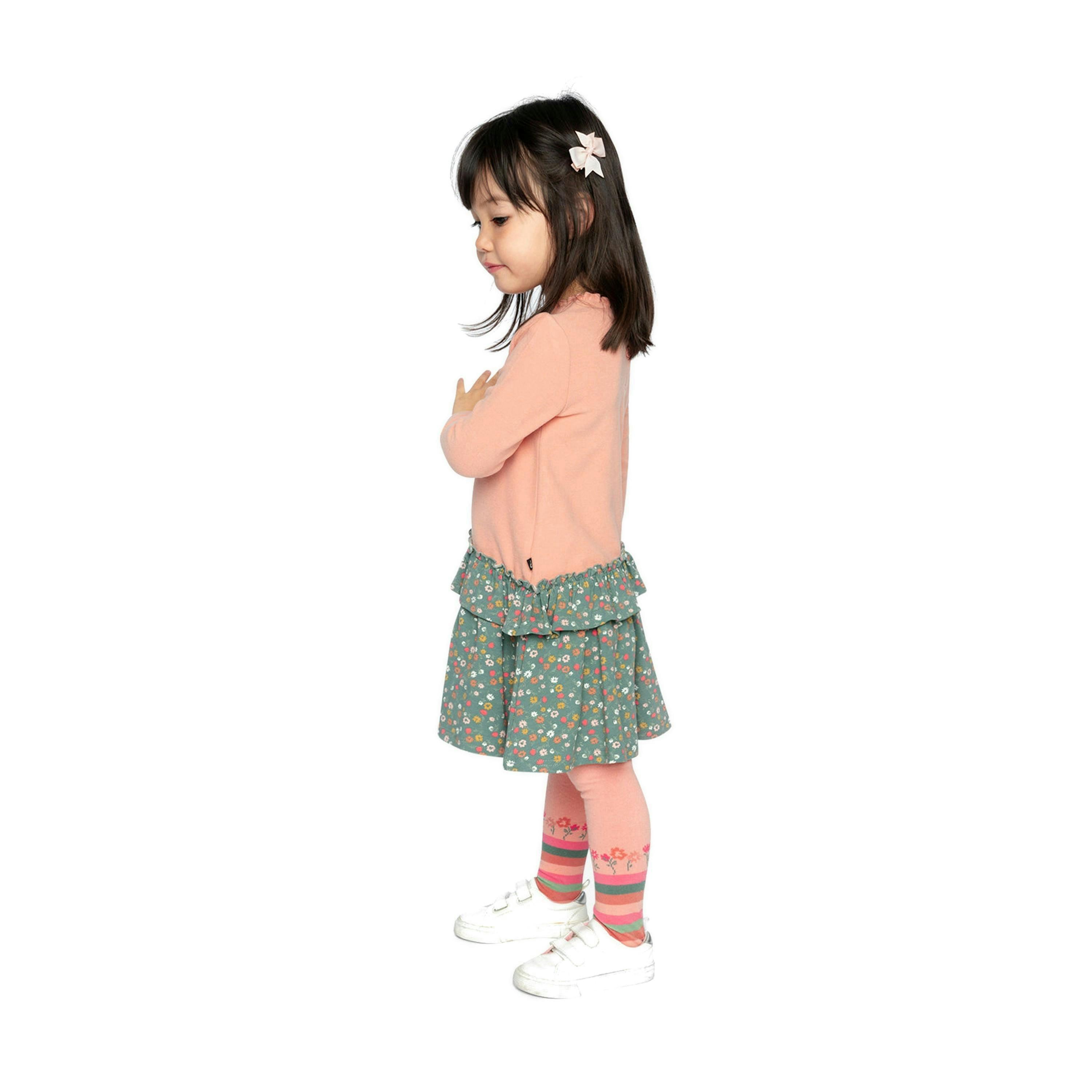 Bi-Material Dress Pale Pink And Green Floral Print , view 4 of 4