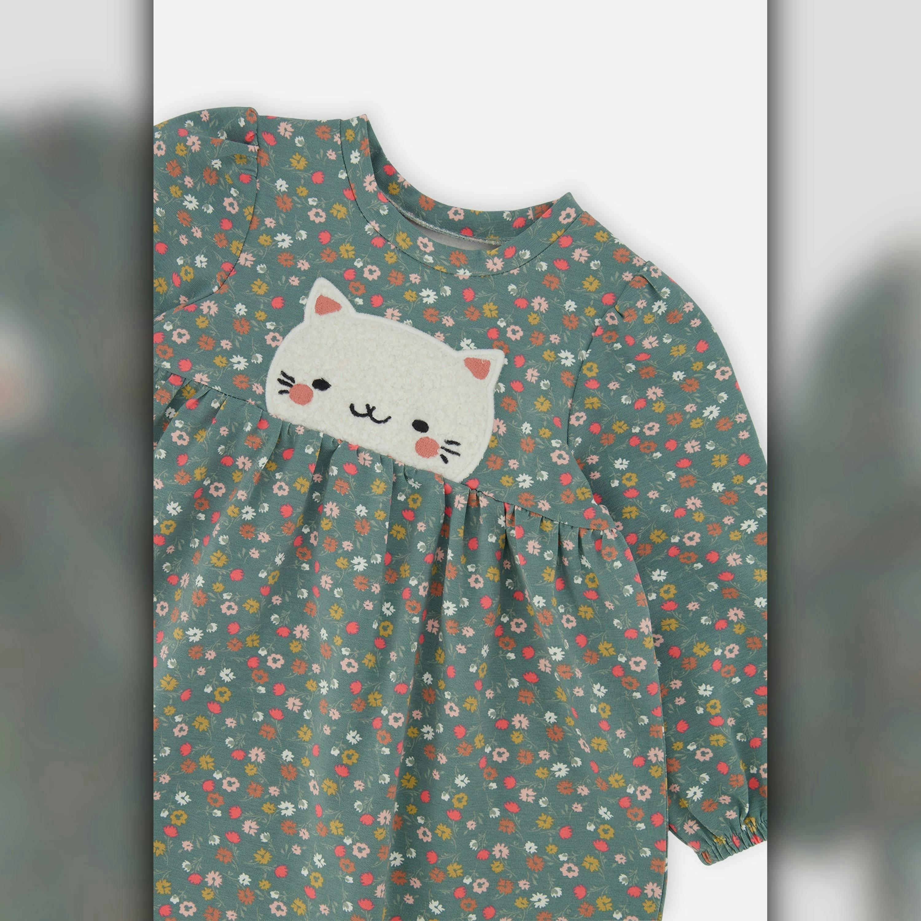 Baby Organic Cotton Printed Dress Green Floral Print , view 2 of 2