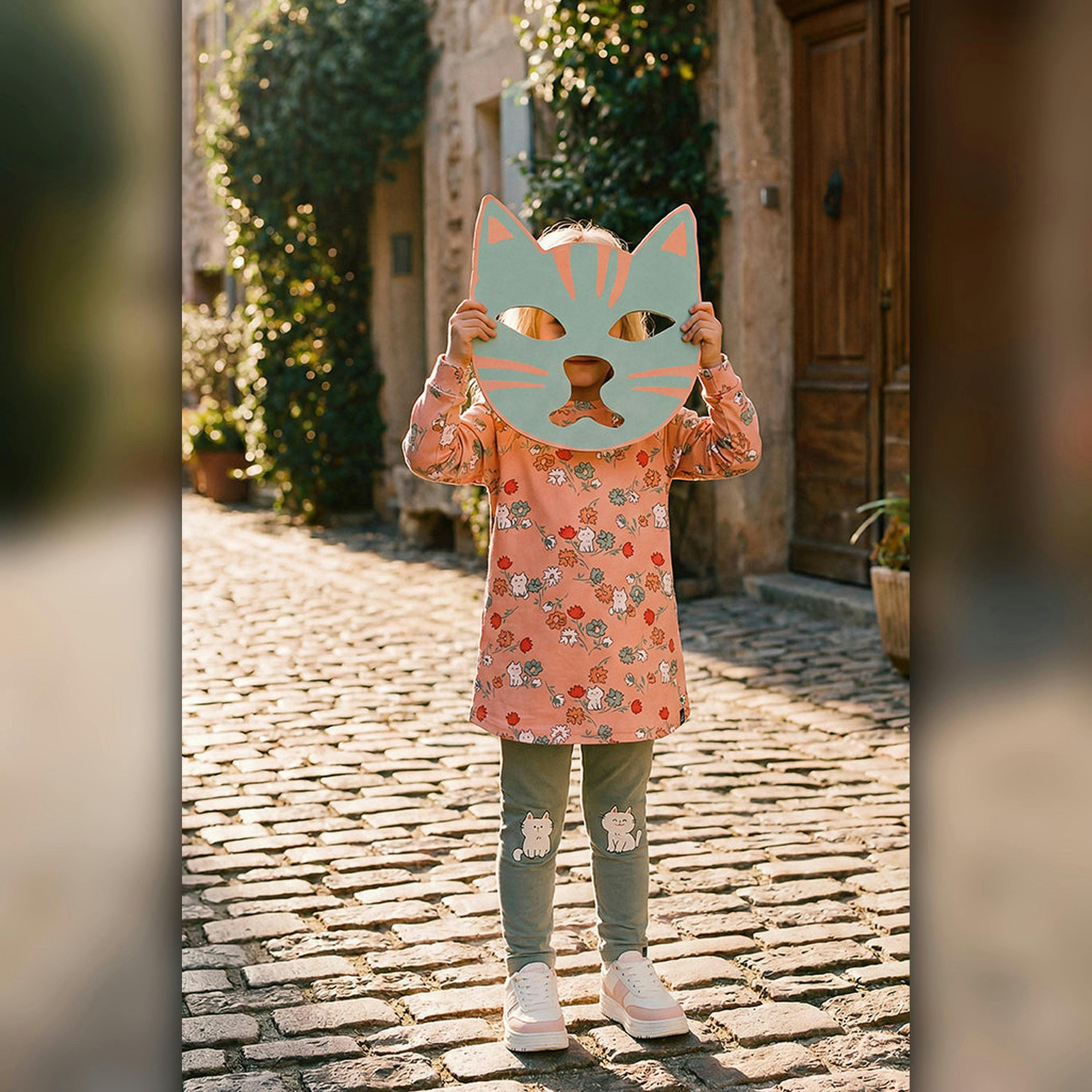 French Terry Dress Pink Cat Print , view 2 of 5