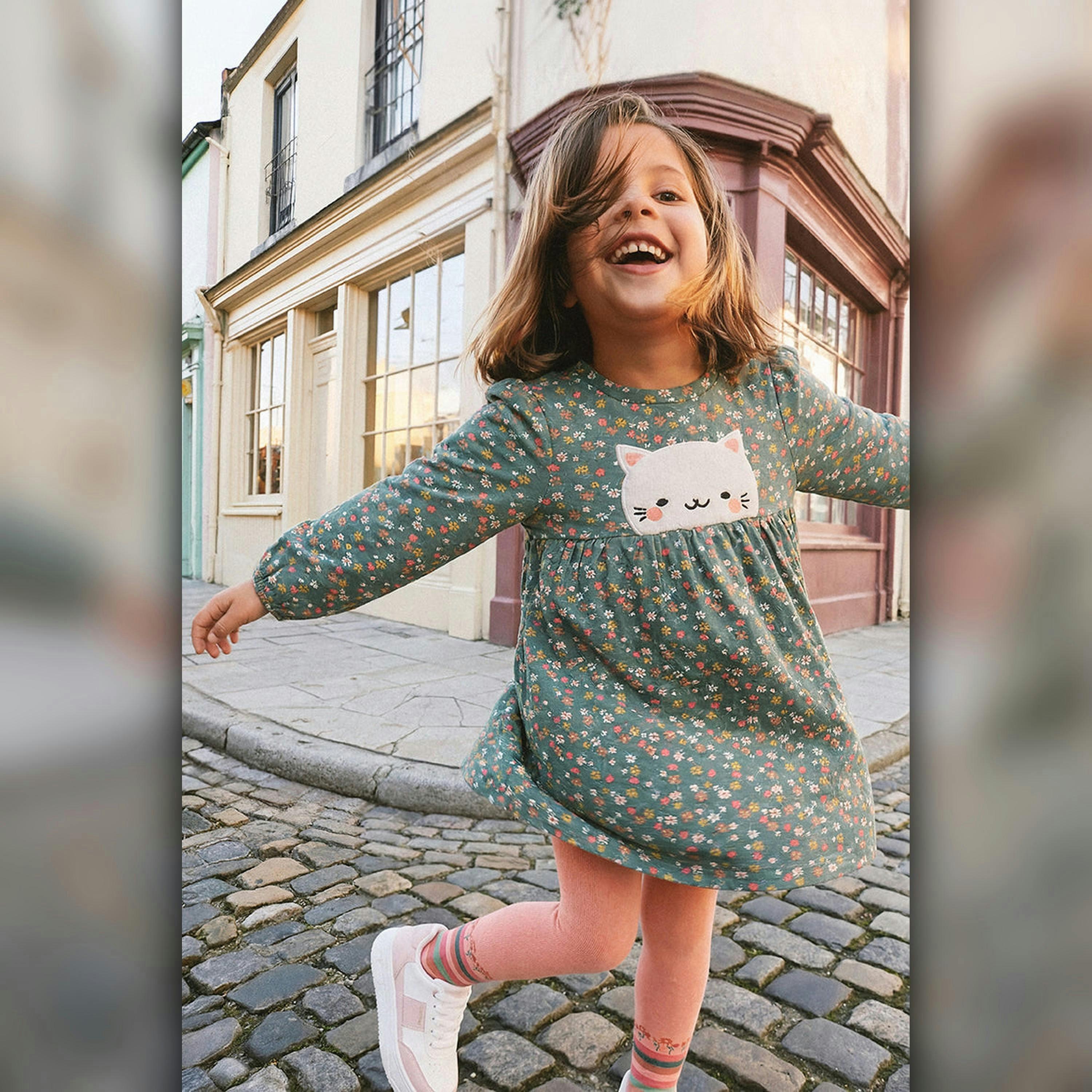 Organic Cotton Printed Dress Green Floral Print , view 2 of 6