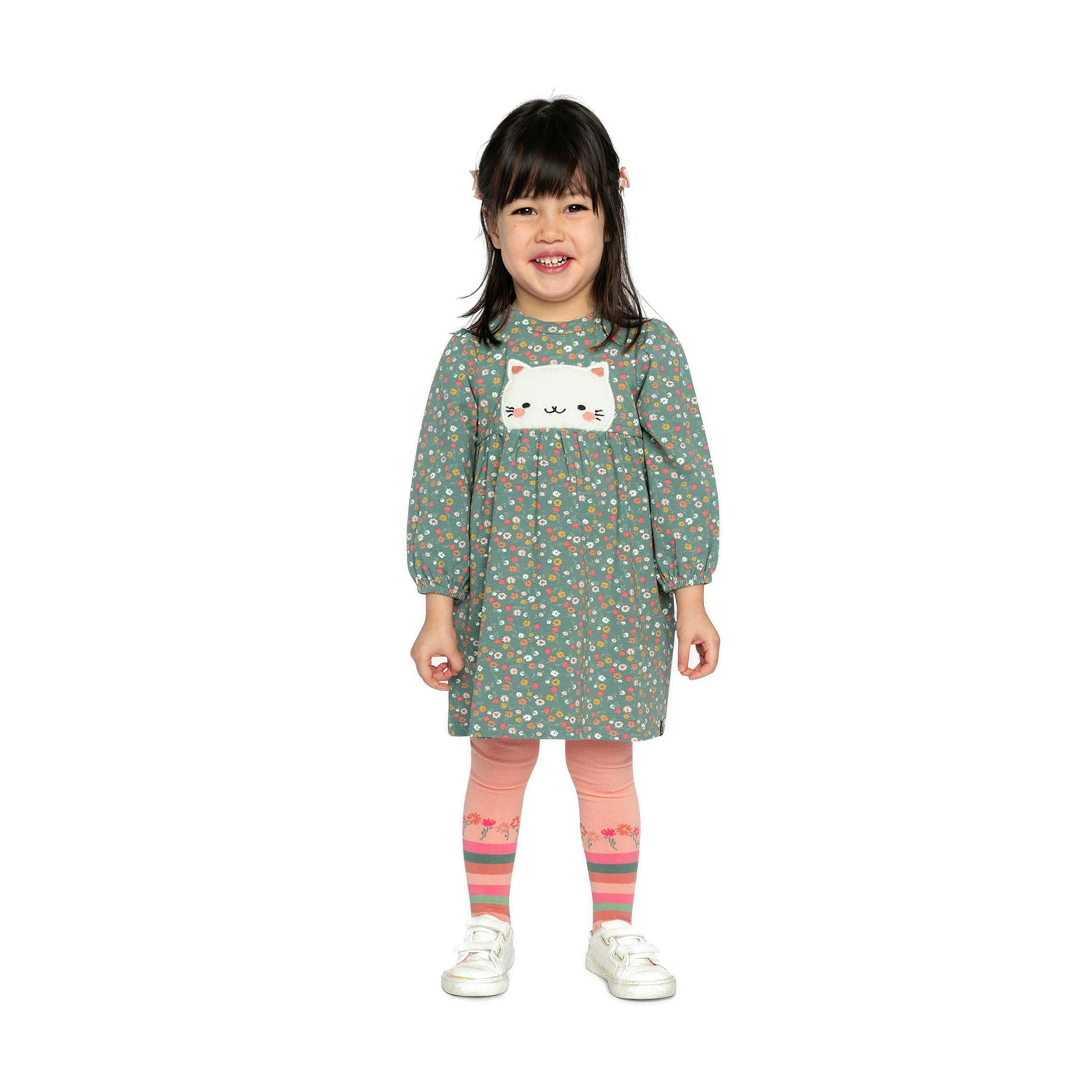 Organic Cotton Printed Dress Green Floral Print , view 3 of 6