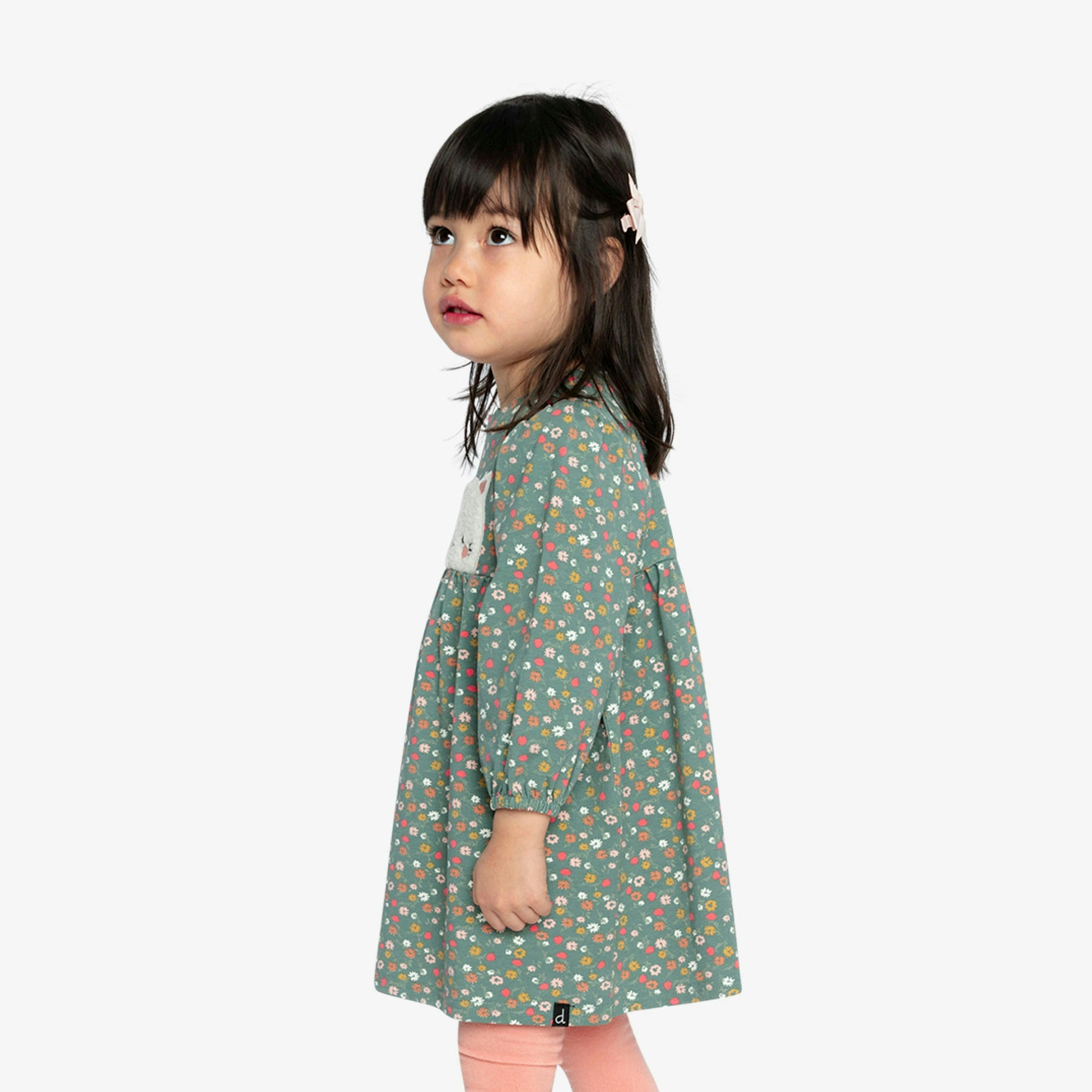 Organic Cotton Printed Dress Green Floral Print , view 4 of 6