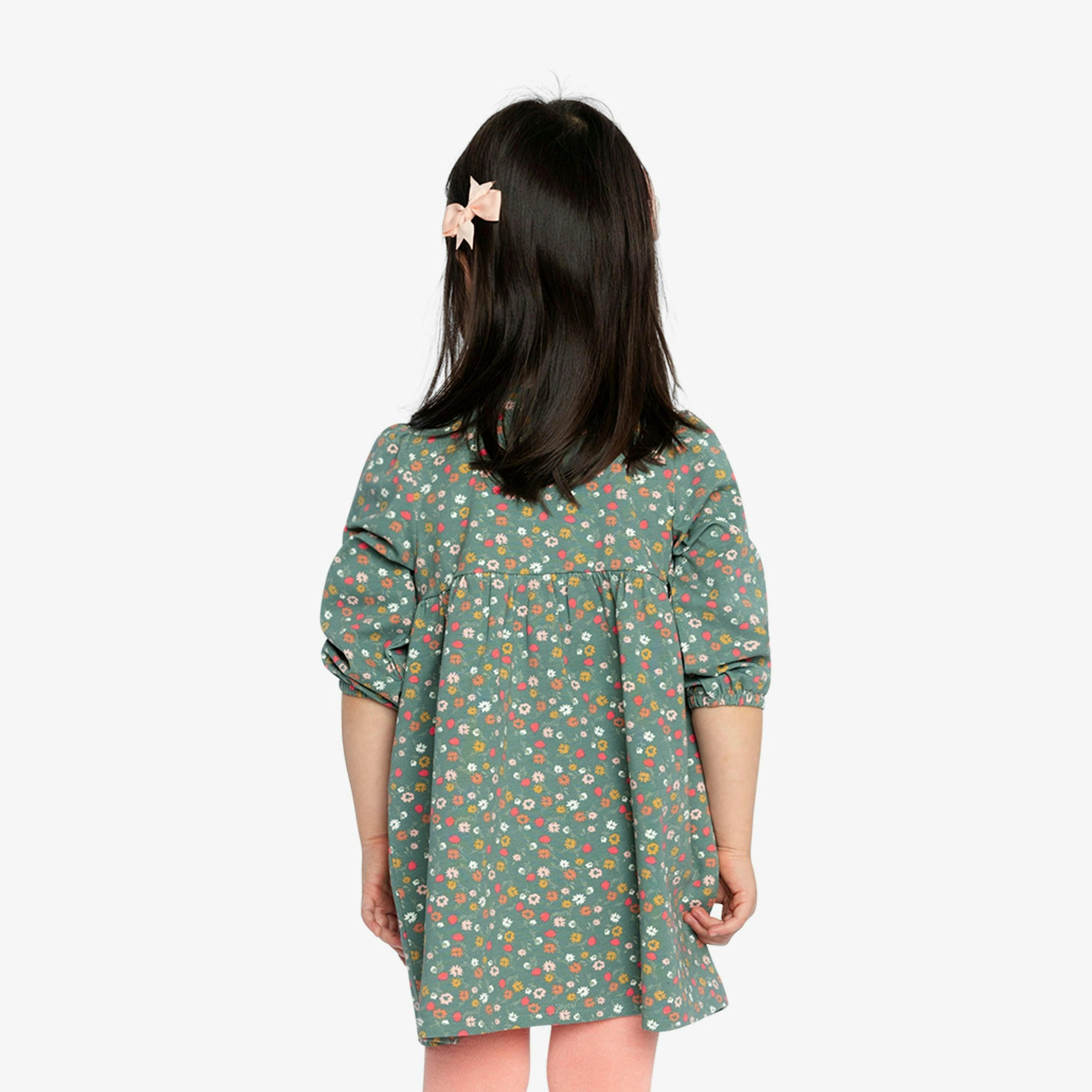 Organic Cotton Printed Dress Green Floral Print , view 5 of 6