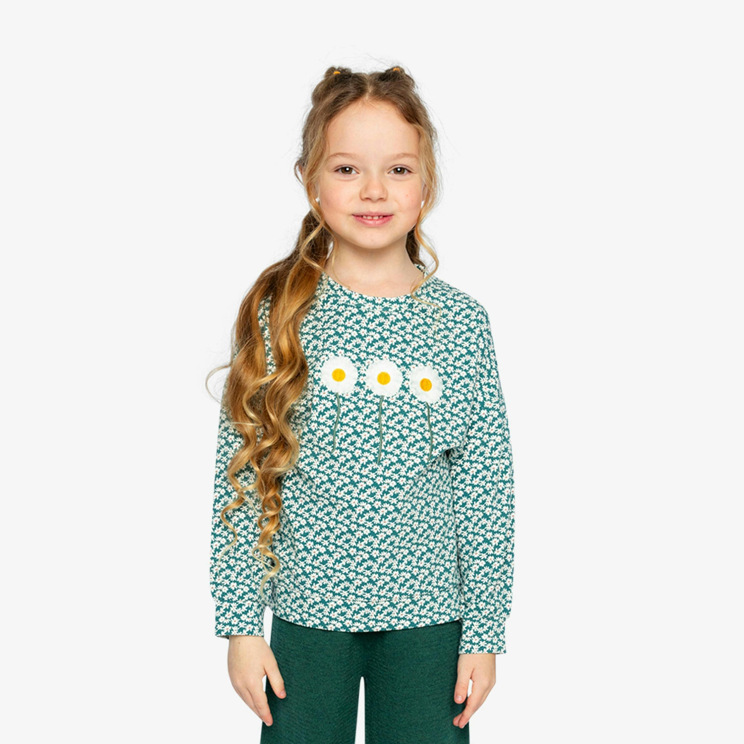 Printed Jersey Long Sleeve T-Shirt Green Floral Print , view 2 of 5