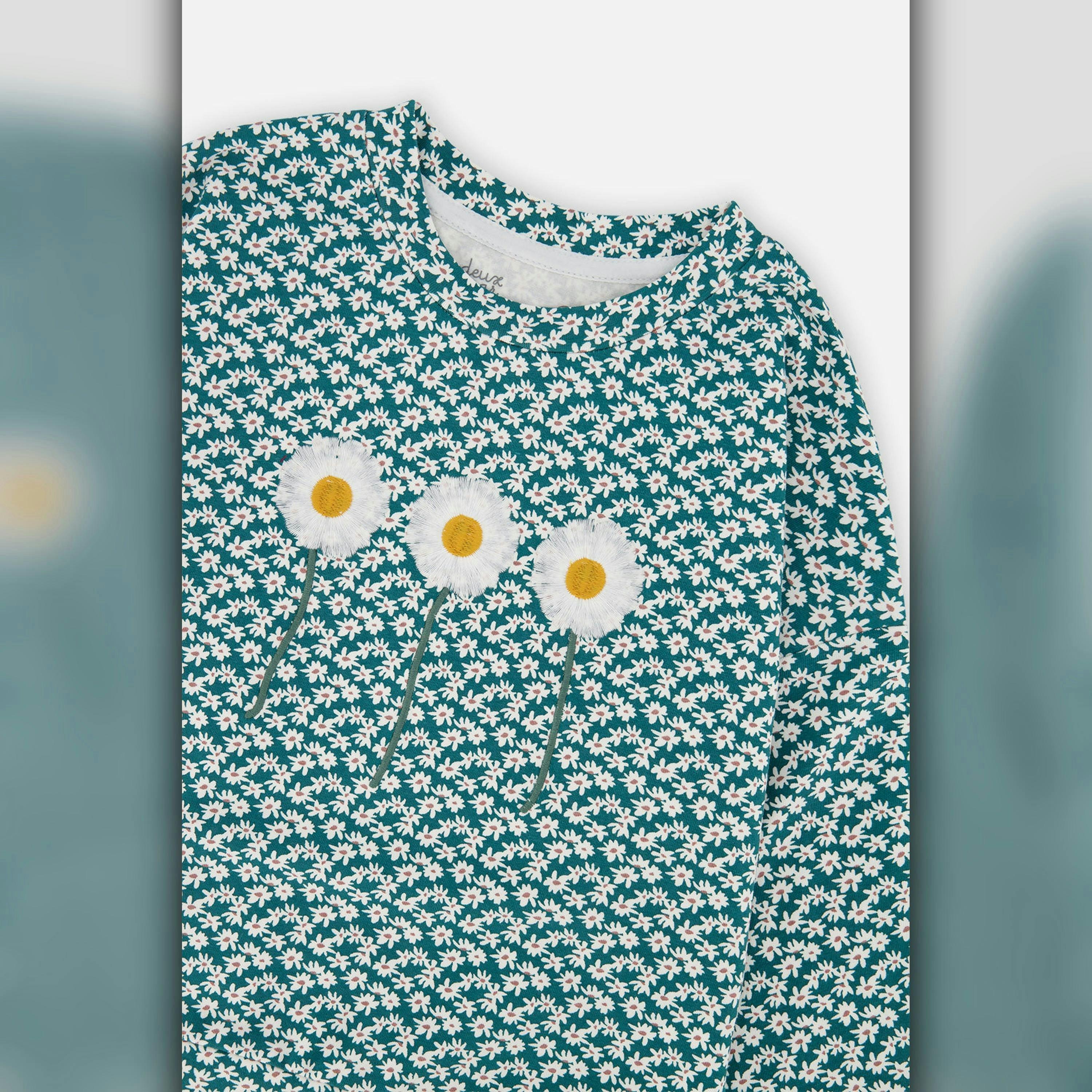 Printed Jersey Long Sleeve T-Shirt Green Floral Print , view 5 of 5