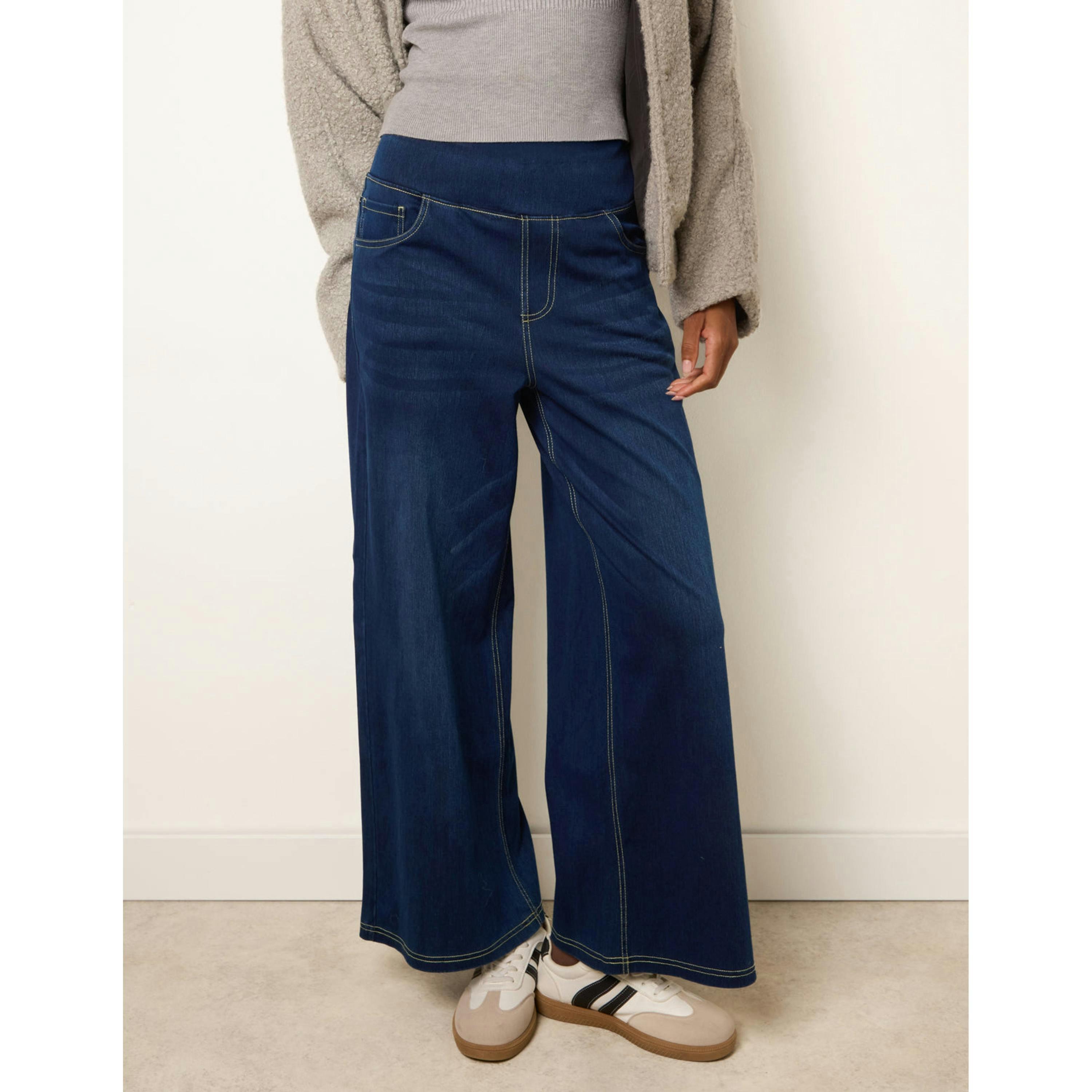 Blue Vanilla Multi Stretch Deep Waistband Trousers  in Navy , view 1 of 4