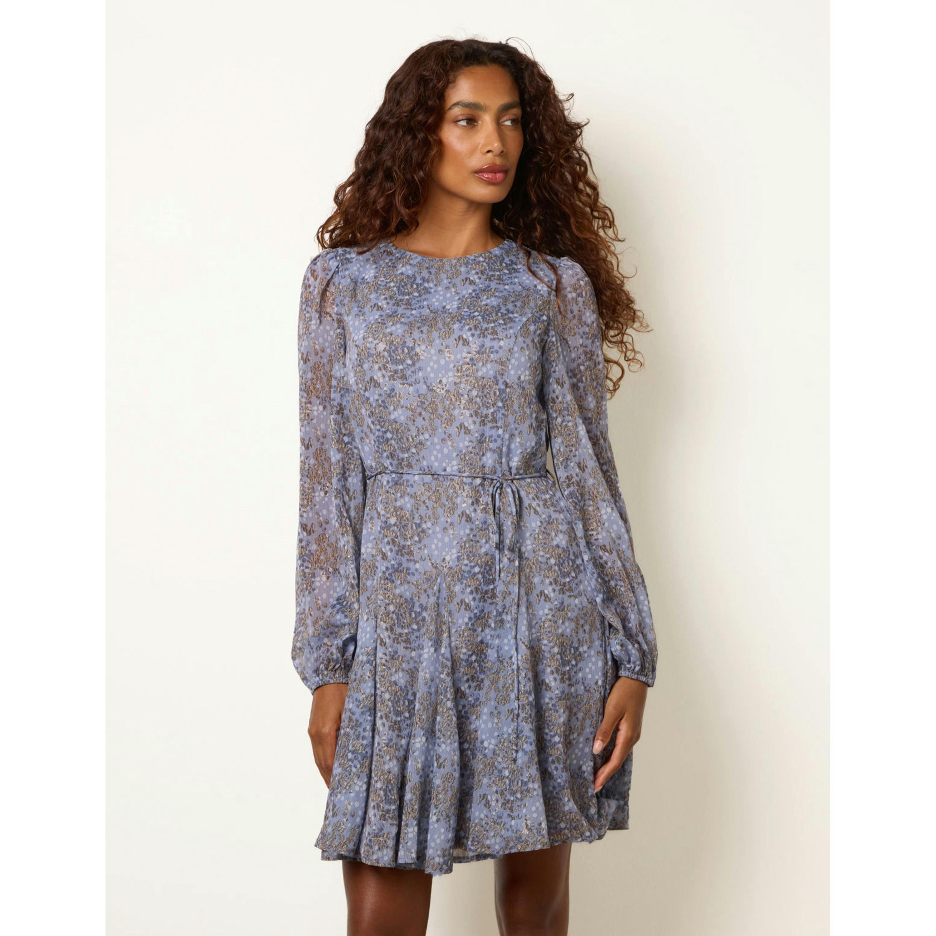 Blue Vanilla Tie Waist Godet Mini Dress  in Blue , view 1 of 4