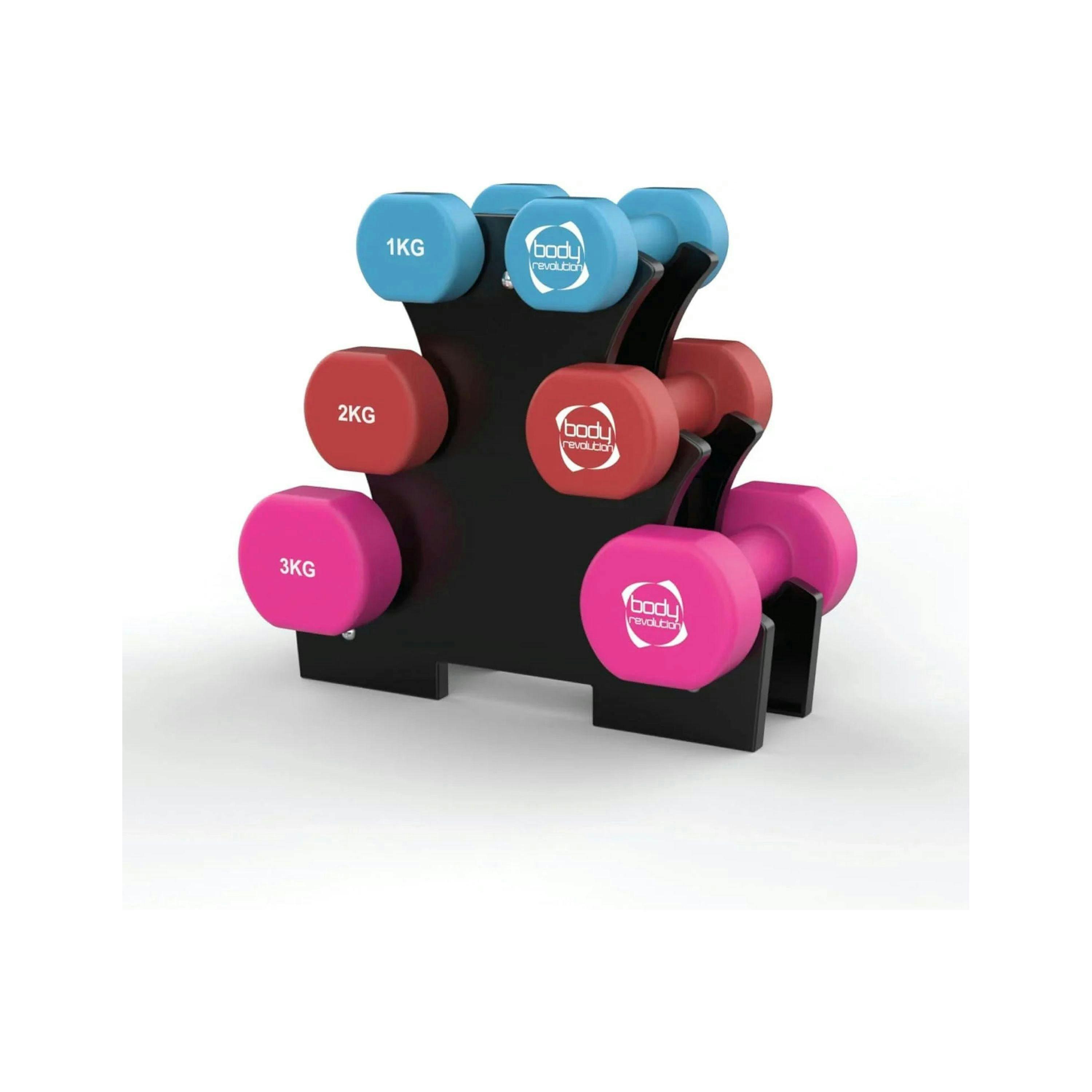 12kg Neoprene Dumbbell Set with Rack , view 1 of 4