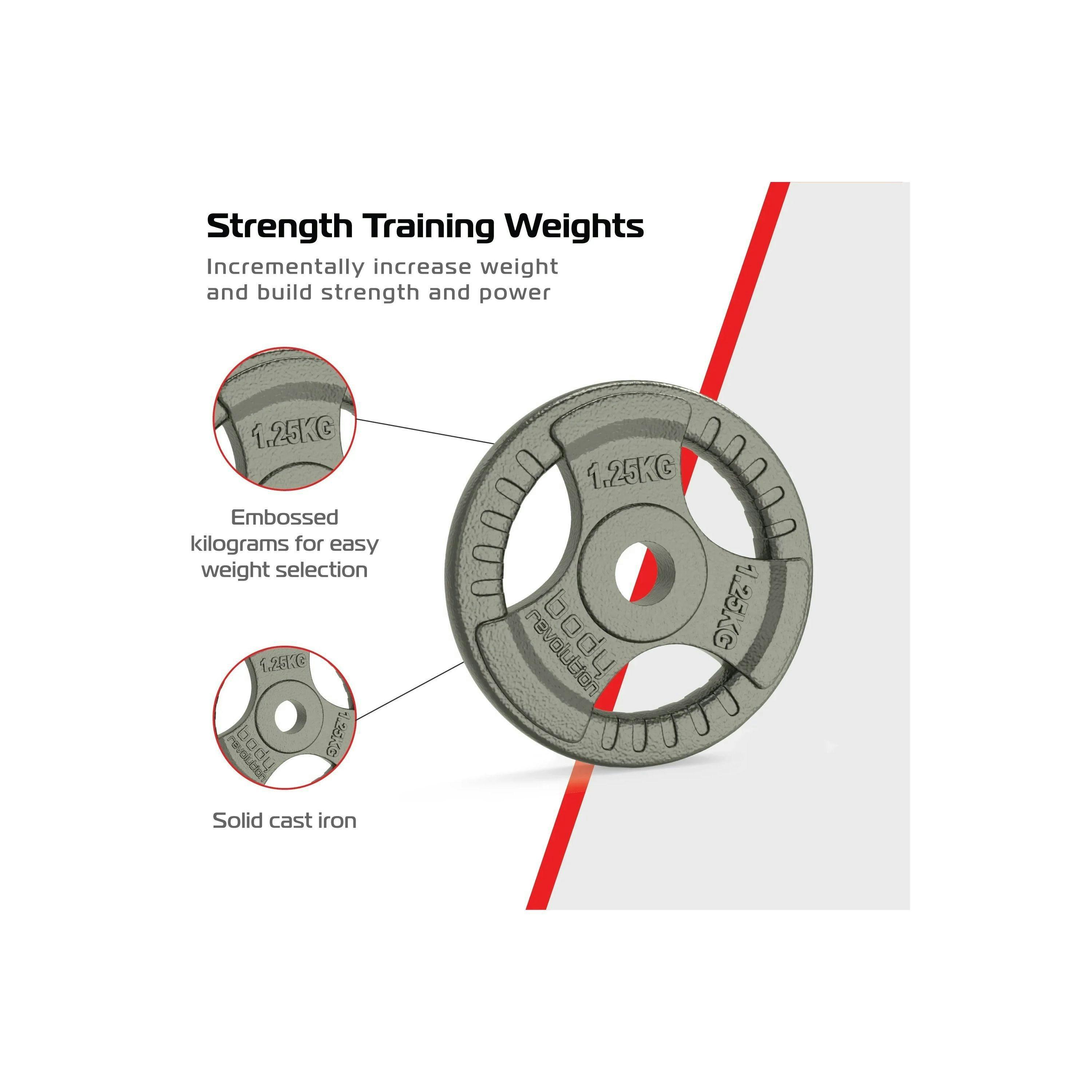 2x 1.25kg Cast Iron Weight Plates - 1" Standard Tri Grip , view 3 of 4