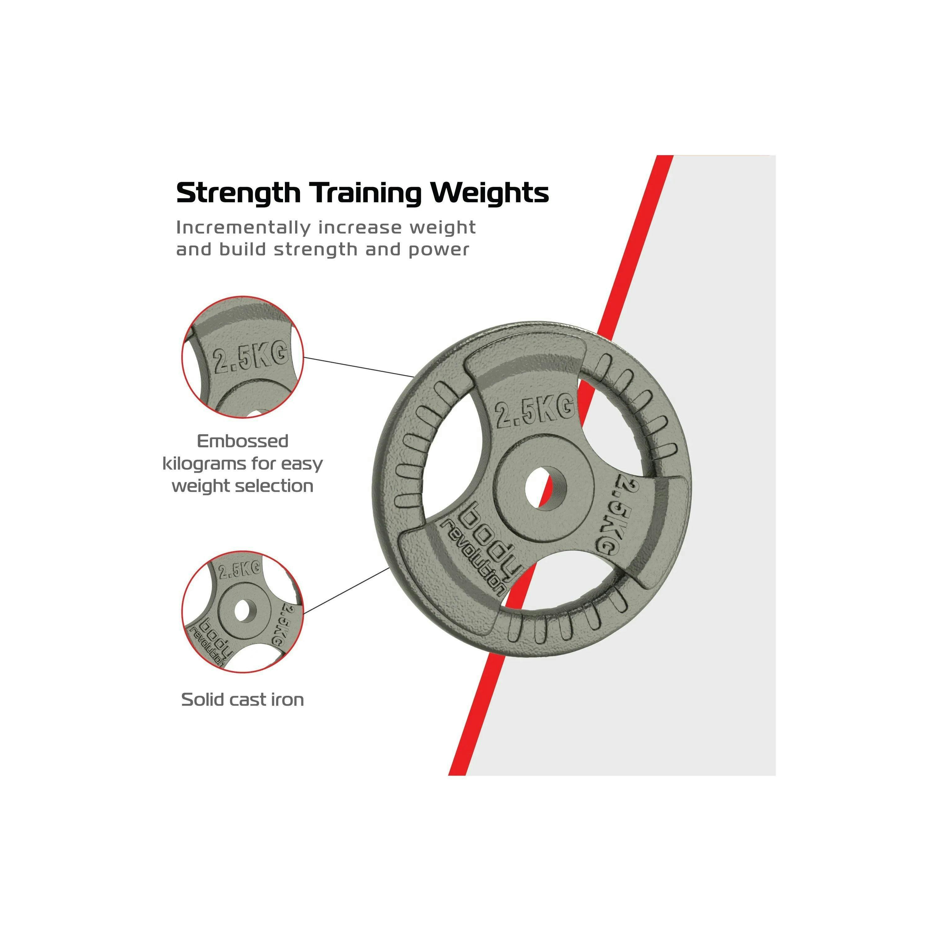 2x 2.5kg Cast Iron Weight Plates - 1" Standard Tri Grip , view 3 of 4