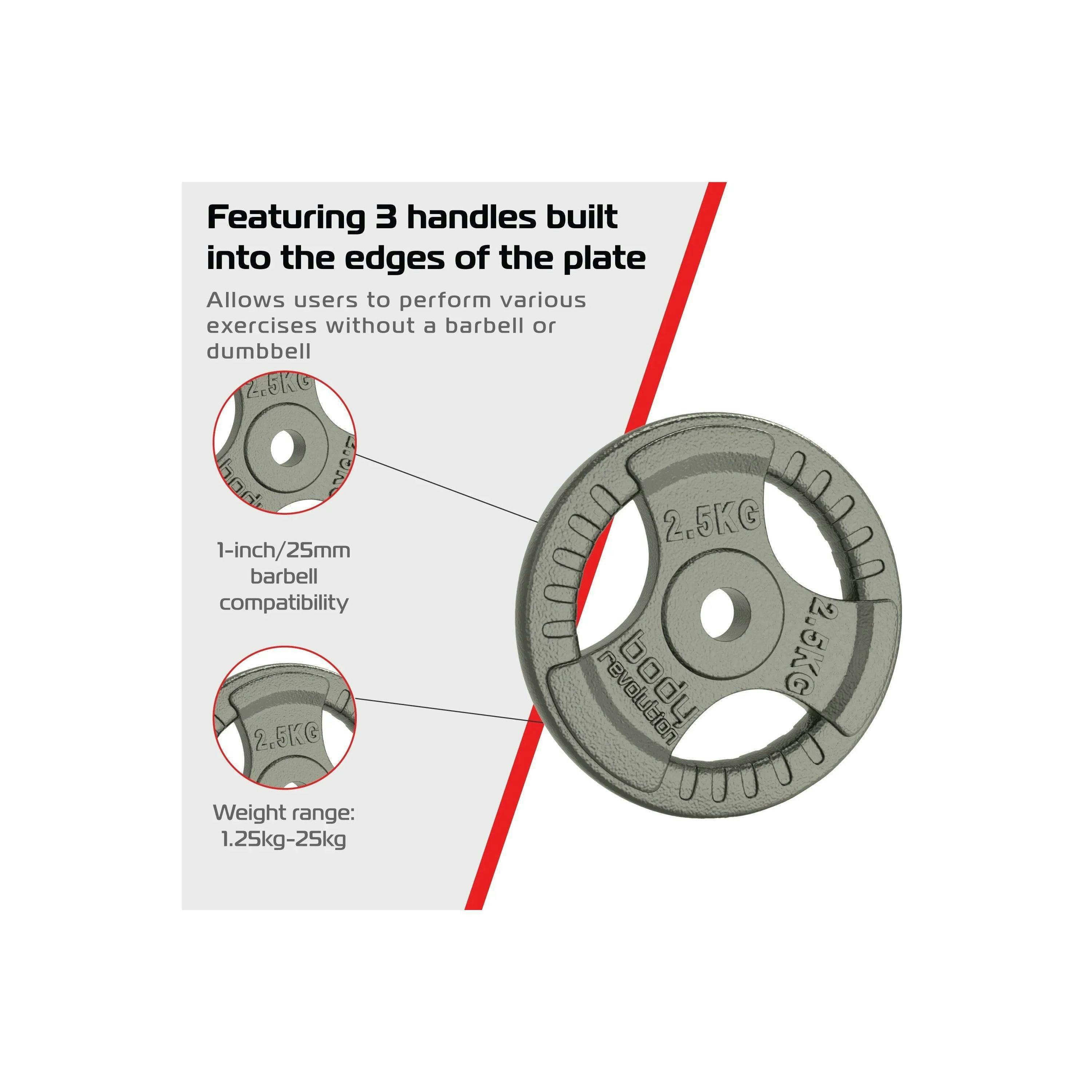 2x 2.5kg Cast Iron Weight Plates - 1" Standard Tri Grip , view 4 of 4