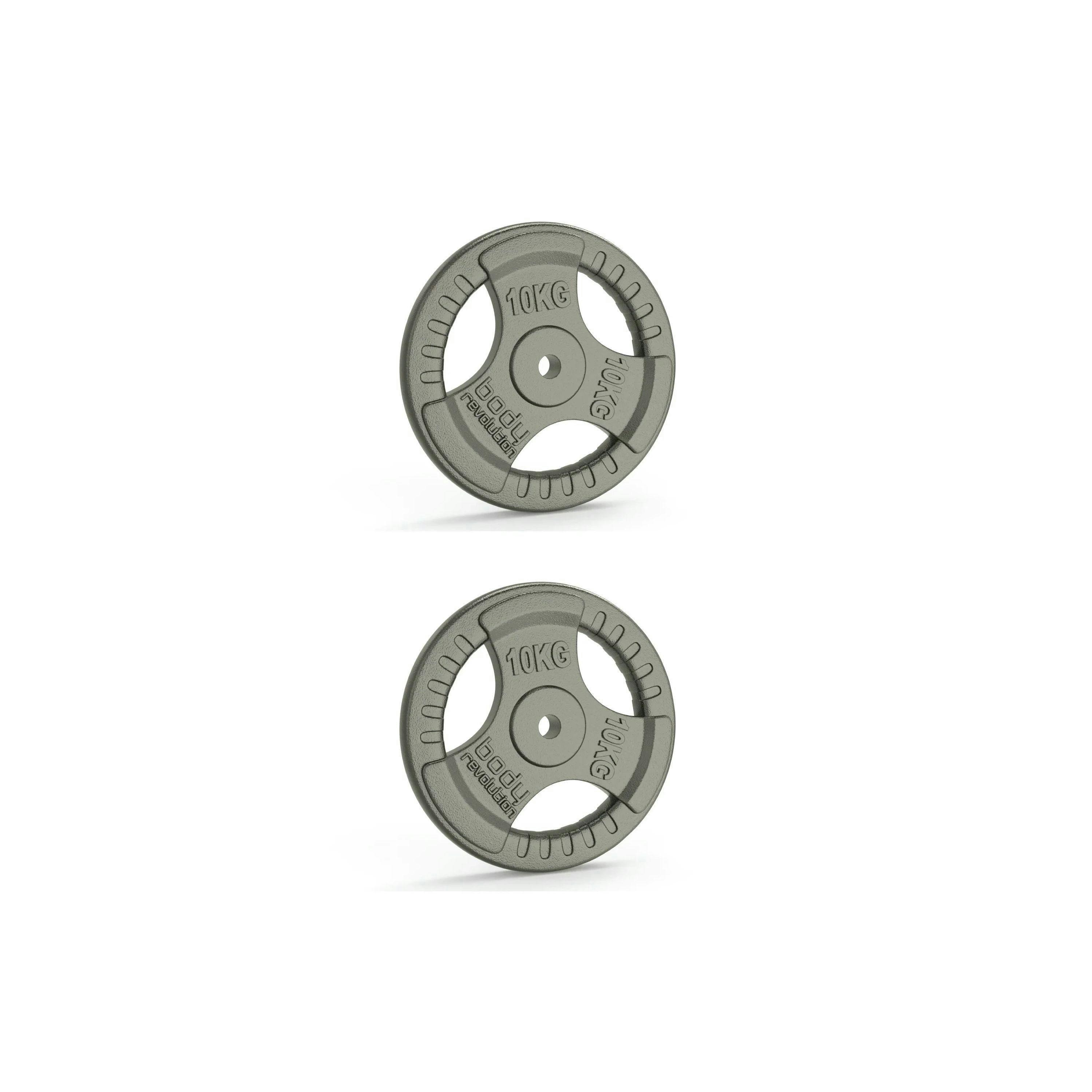 2x 10kg Cast Iron Weight Plates - 1" Standard Tri Grip , view 1 of 4