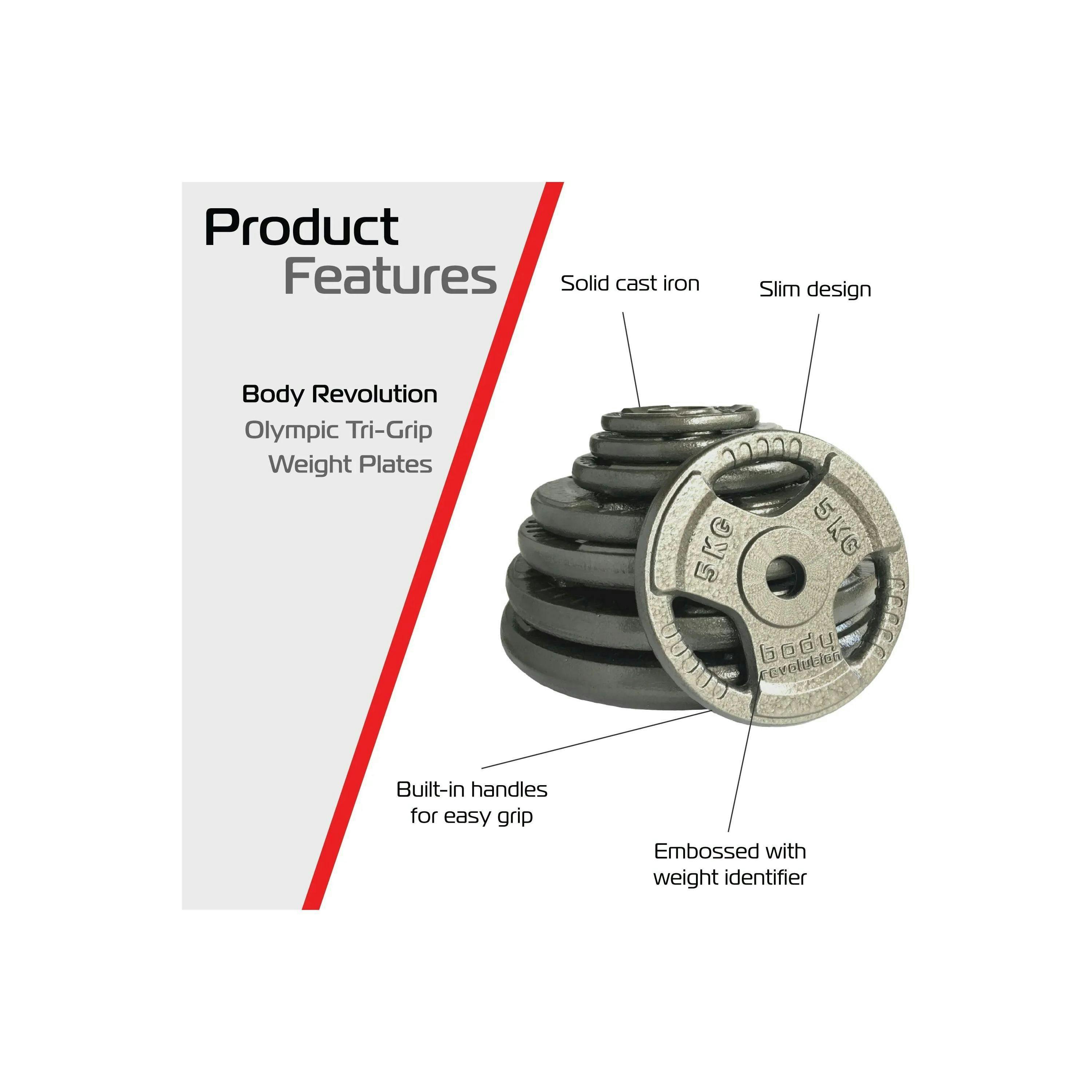 2x 10kg Cast Iron Weight Plates - 1" Standard Tri Grip , view 2 of 4