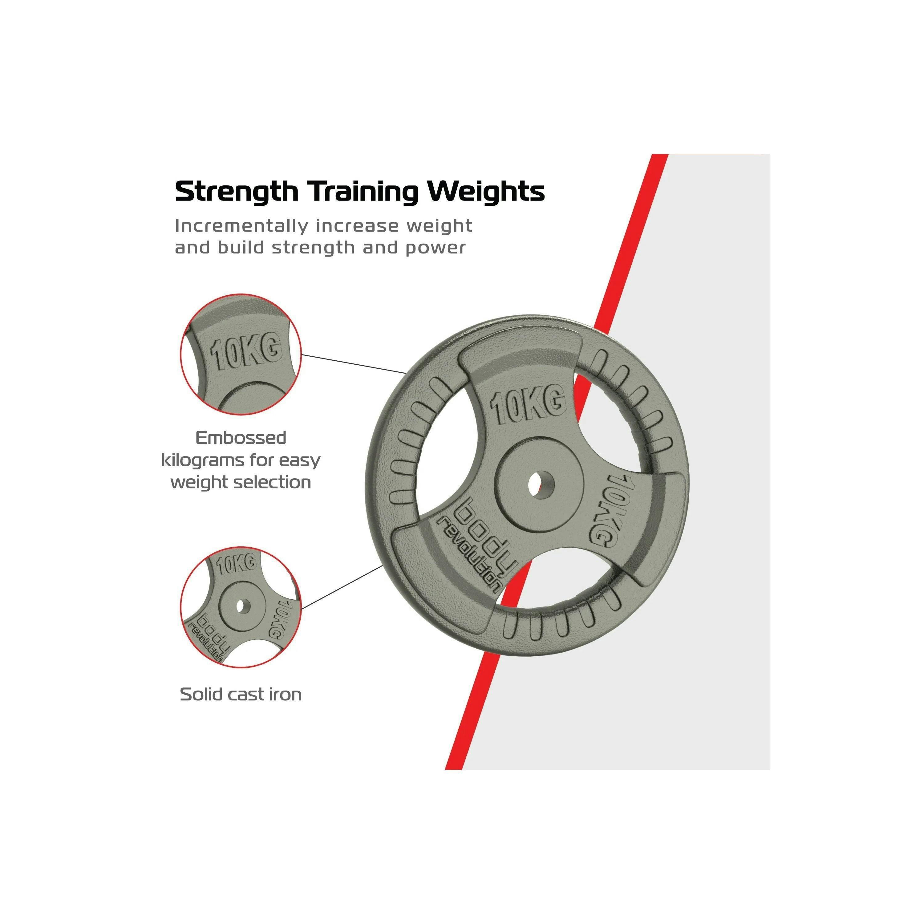2x 10kg Cast Iron Weight Plates - 1" Standard Tri Grip , view 3 of 4