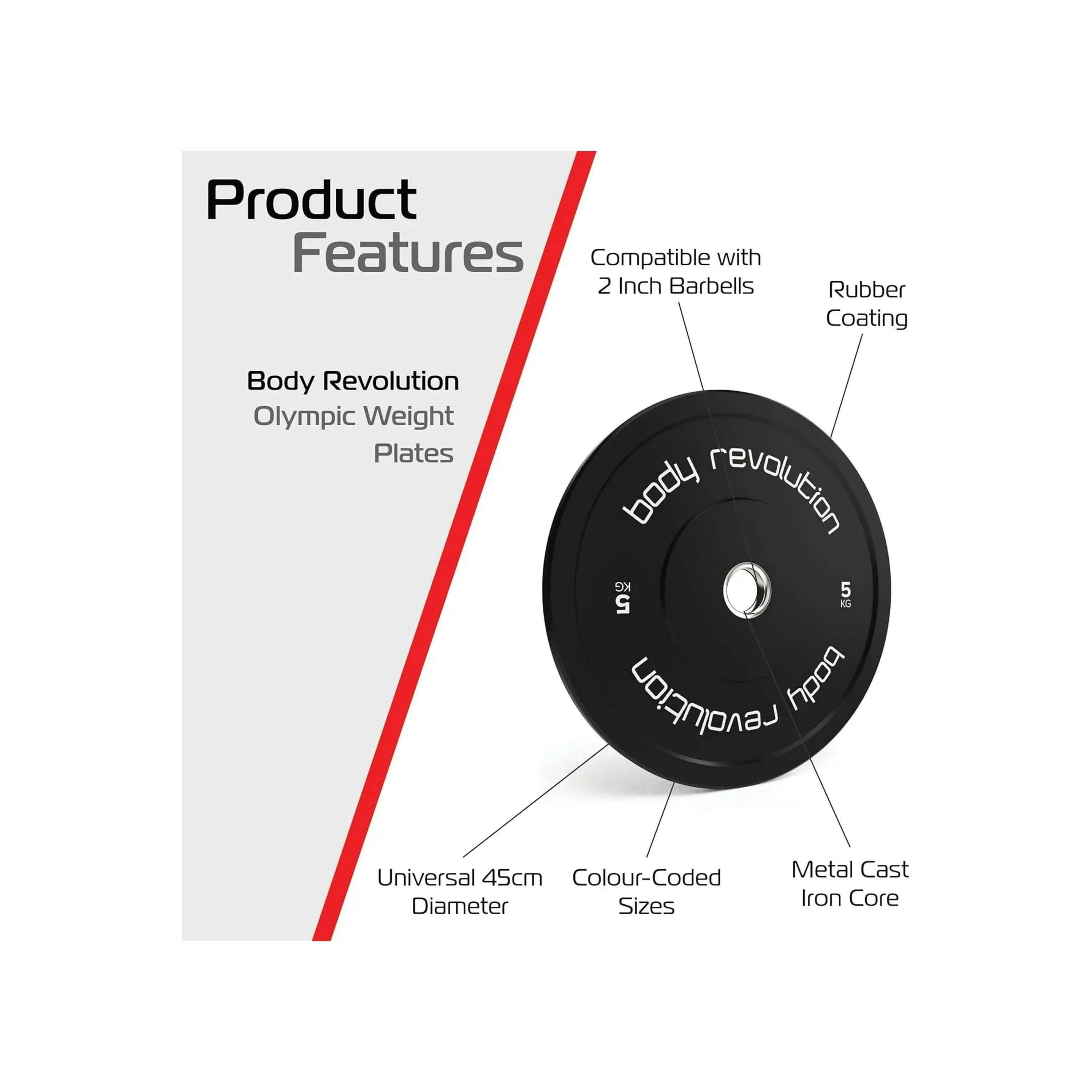 Body Revolution 2 x 5Kg Black Olympic Bumper Plates , view 2 of 4