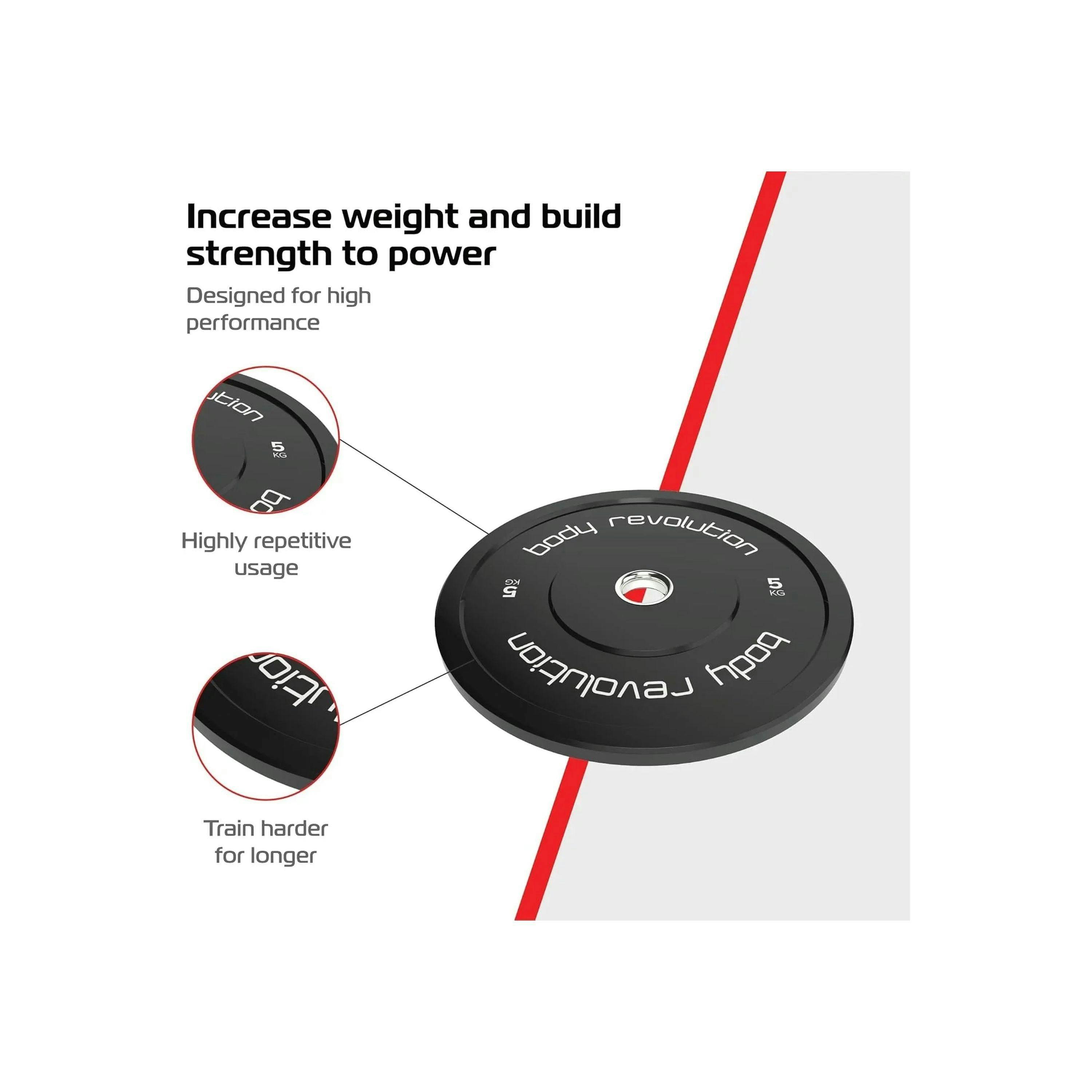 Body Revolution 2 x 5Kg Black Olympic Bumper Plates , view 4 of 4