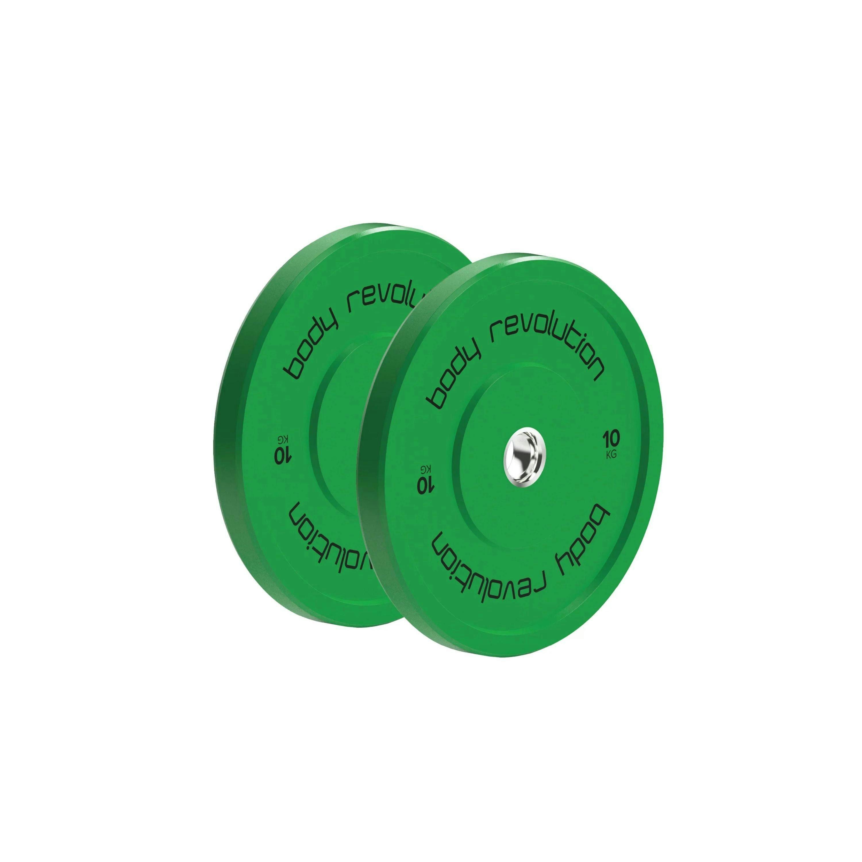 Body Revolution 2 x 10Kg Green Olympic Bumper Plates , view 1 of 4
