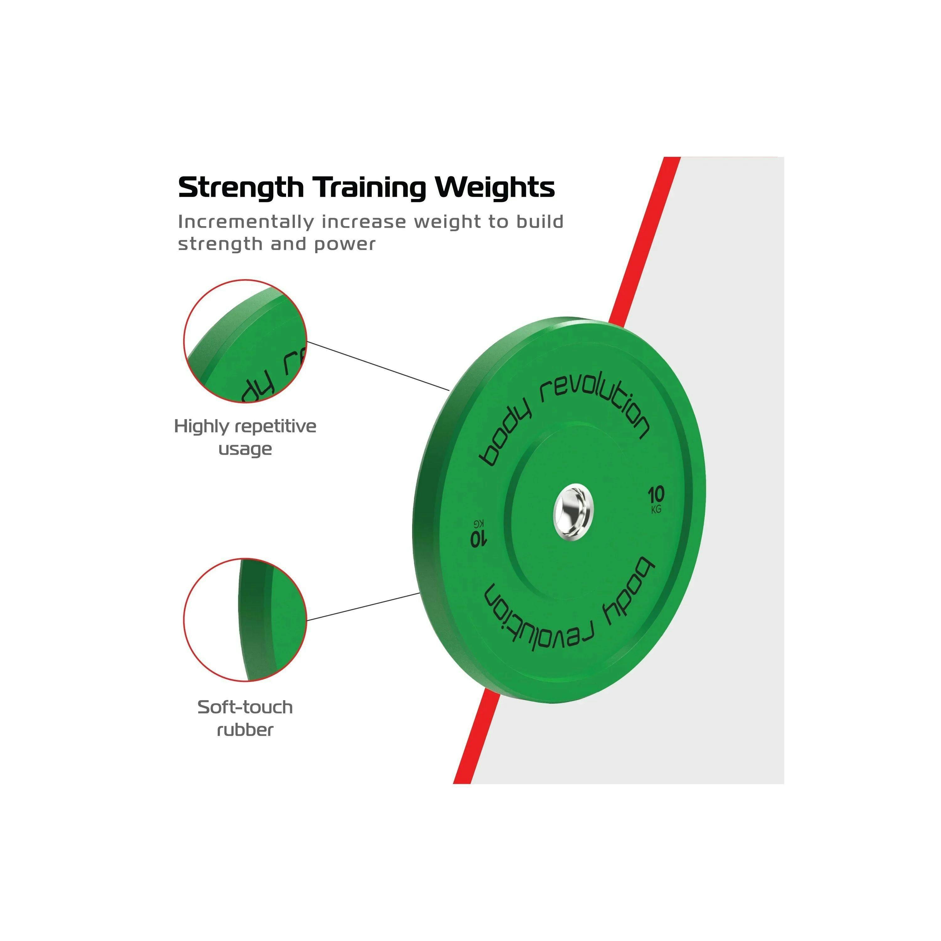 Body Revolution 2 x 10Kg Green Olympic Bumper Plates , view 3 of 4