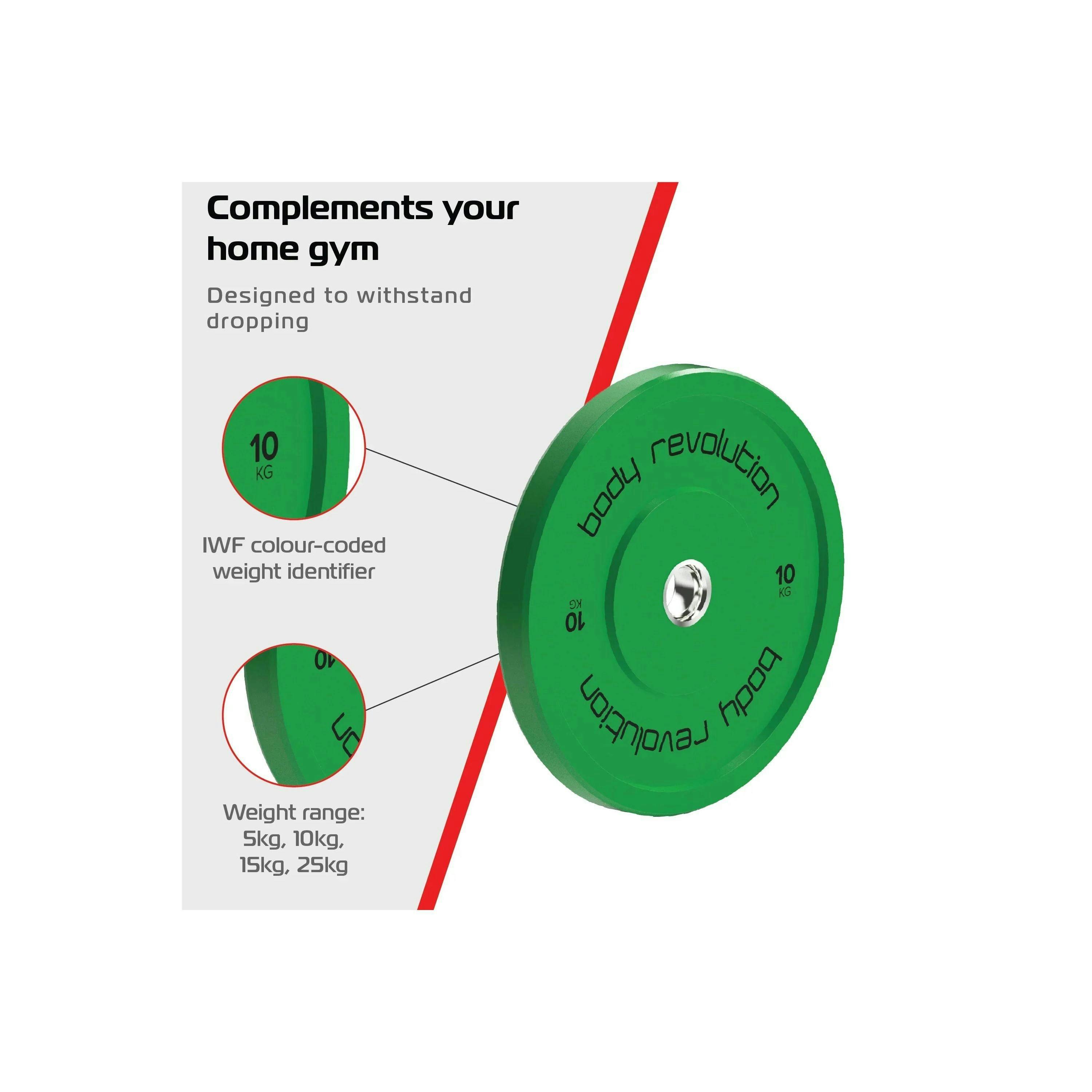 Body Revolution 2 x 10Kg Green Olympic Bumper Plates , view 4 of 4