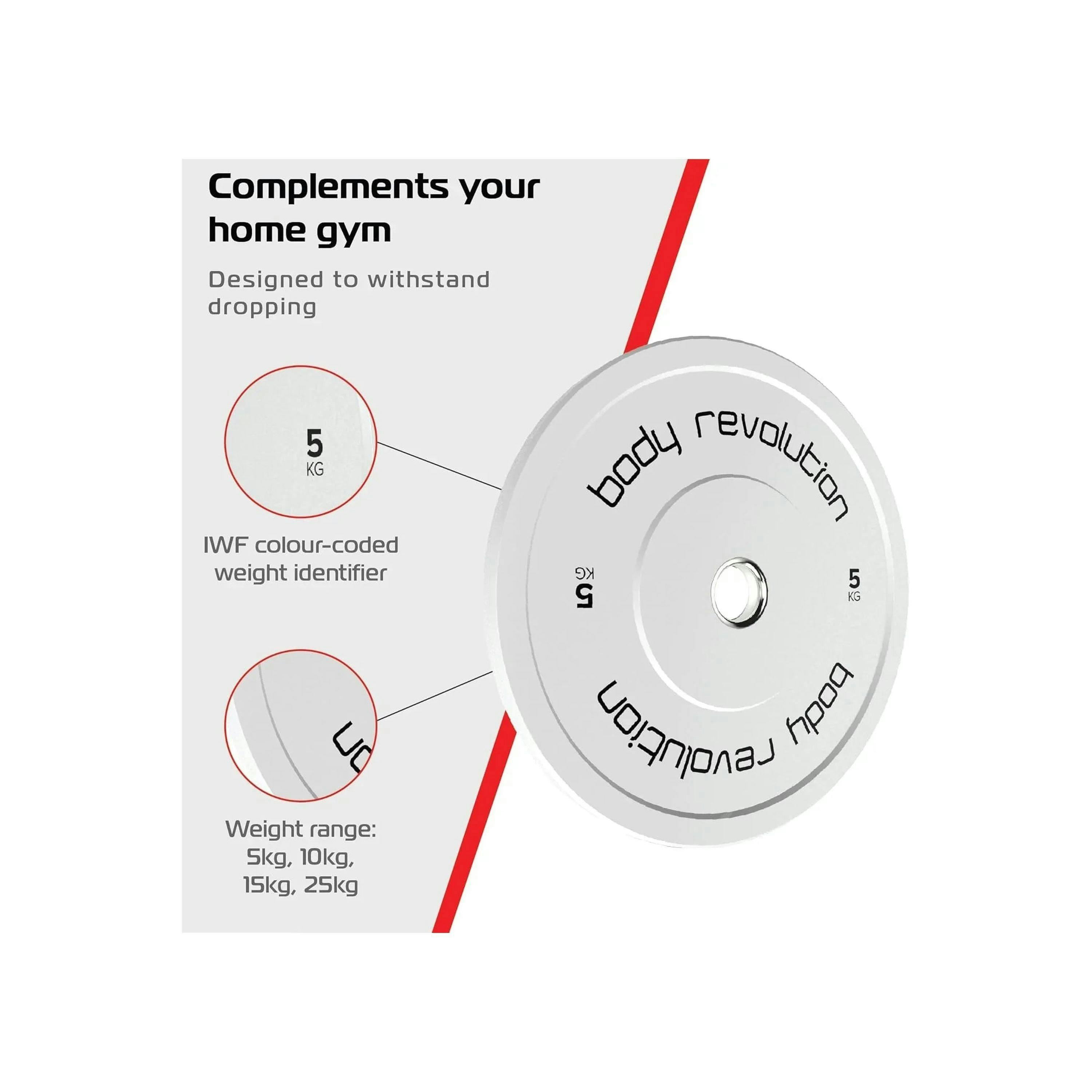 Body Revolution 2 x 5Kg White Olympic Bumper Plates , view 3 of 4