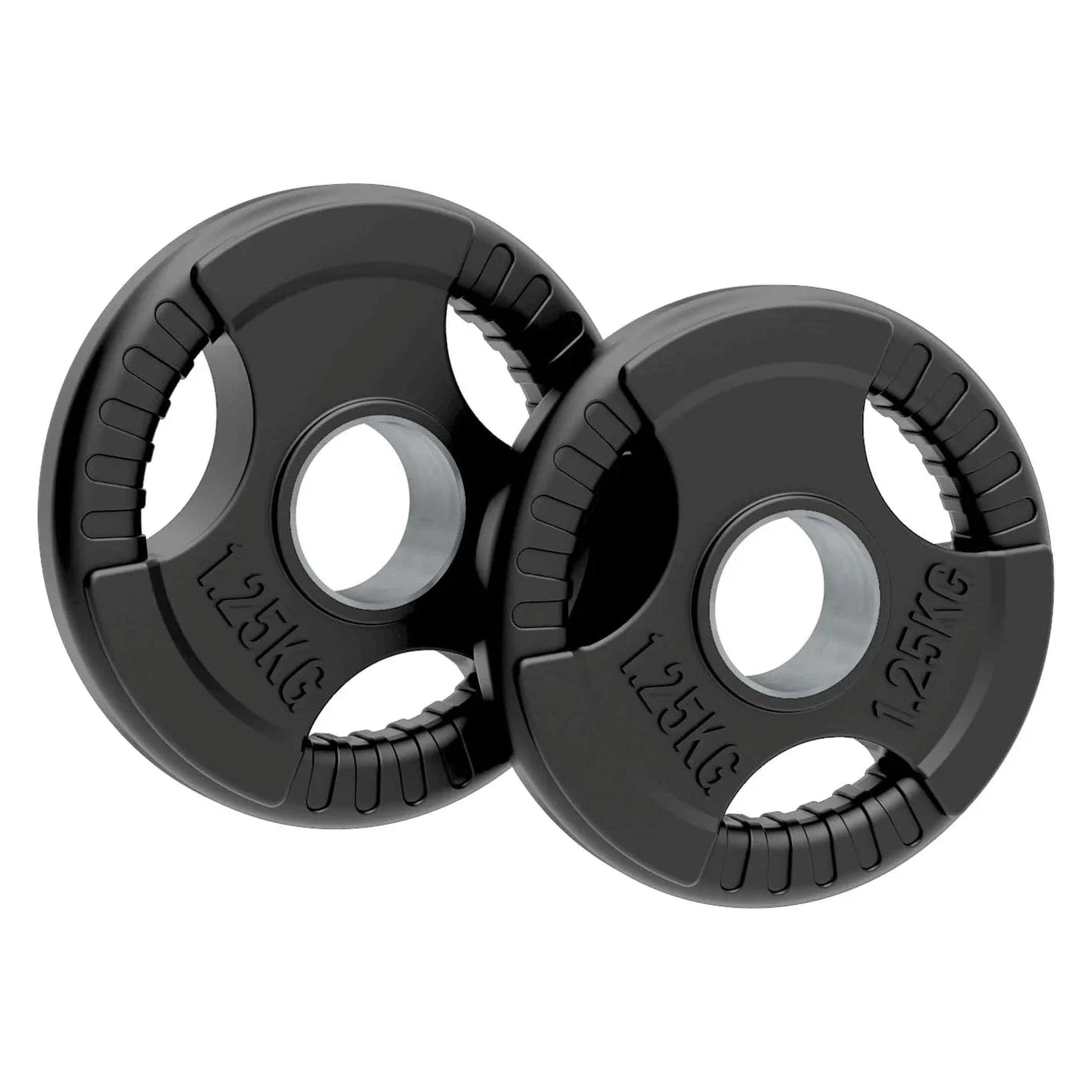 2 x 1.25kg Olympic Tri-Grip Rubber Weight Black Plates , view 1 of 4