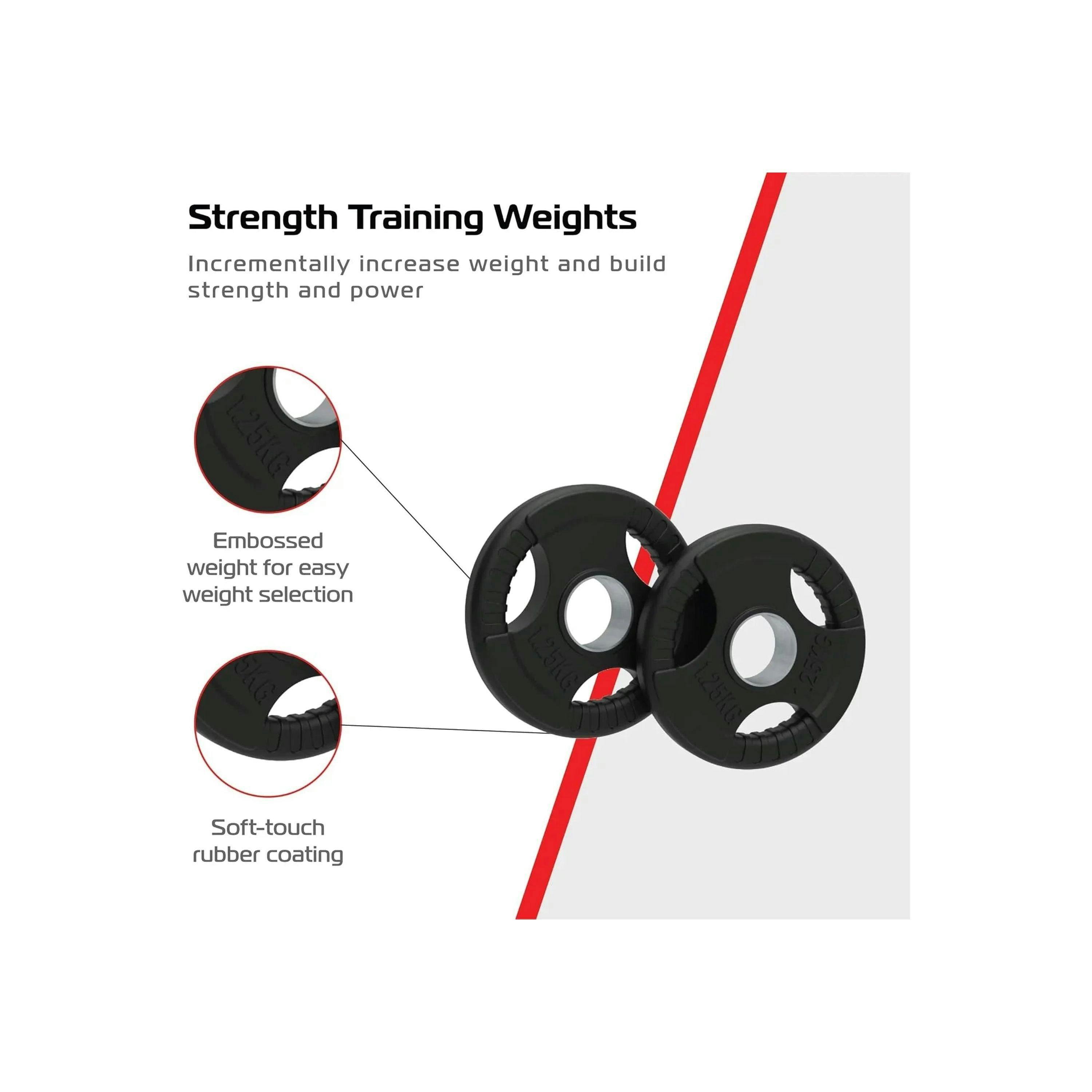 2 x 1.25kg Olympic Tri-Grip Rubber Weight Black Plates , view 3 of 4