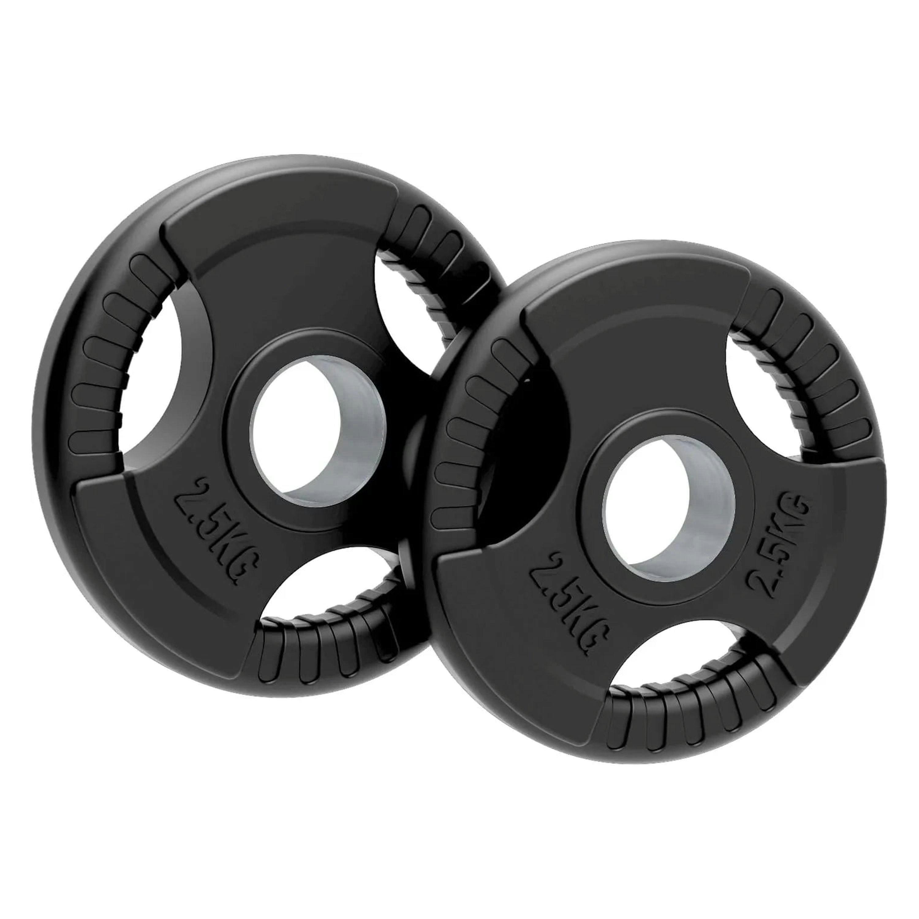 2 x 2.5kg Olympic Tri-Grip Rubber Weight Black Plates , view 1 of 4