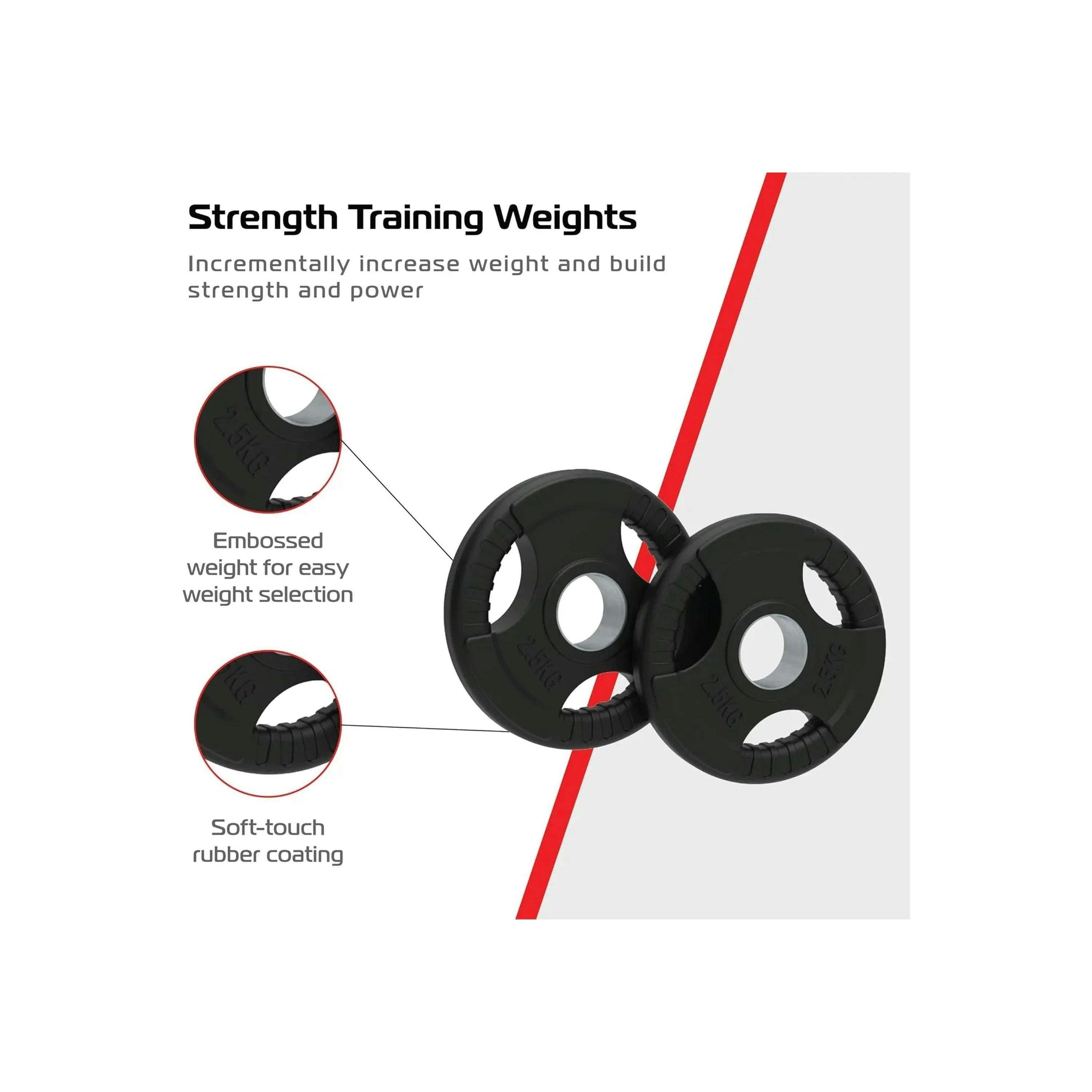 2 x 2.5kg Olympic Tri-Grip Rubber Weight Black Plates , view 3 of 4
