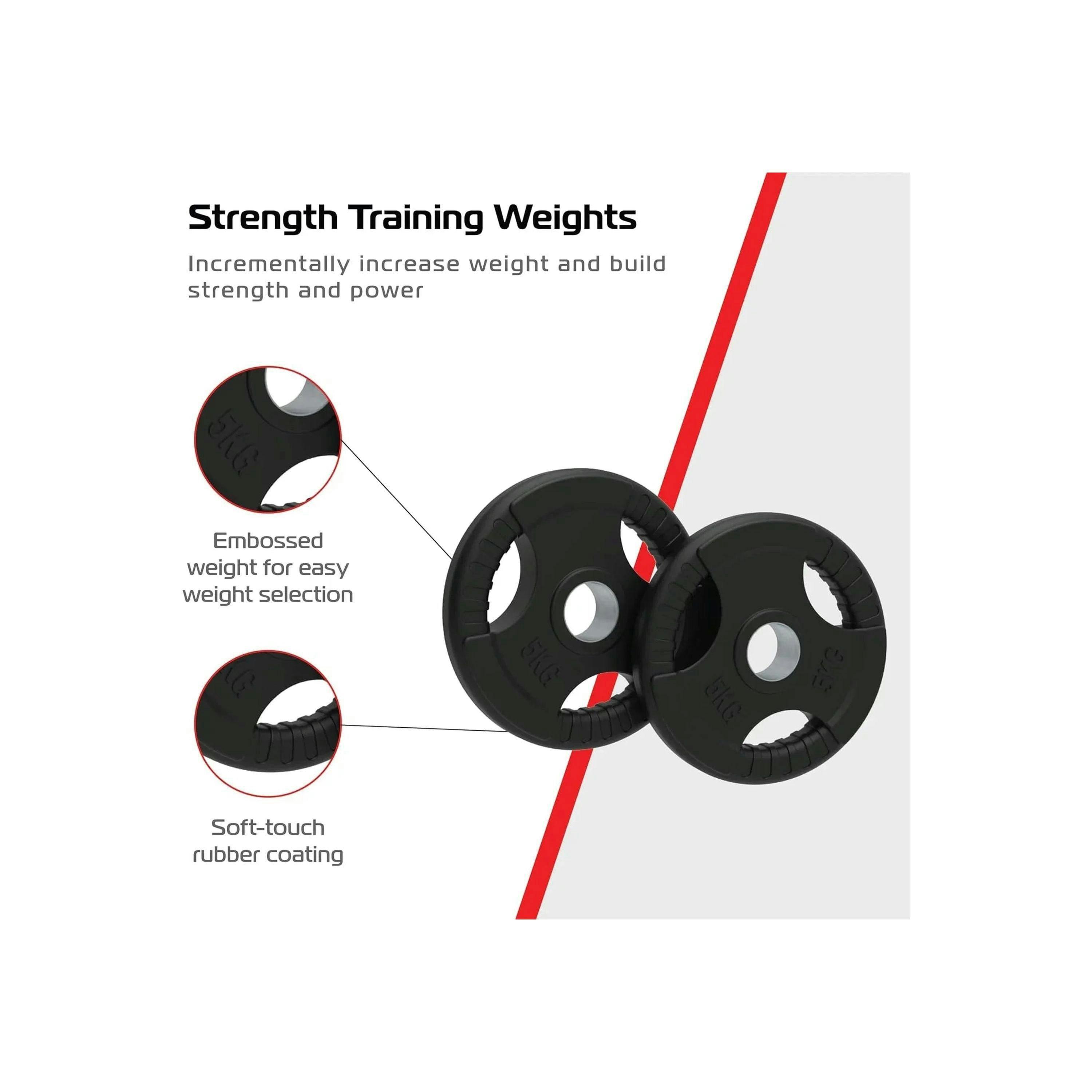 2 x 5kg Olympic Tri-Grip Rubber Weight Black Plates , view 3 of 4