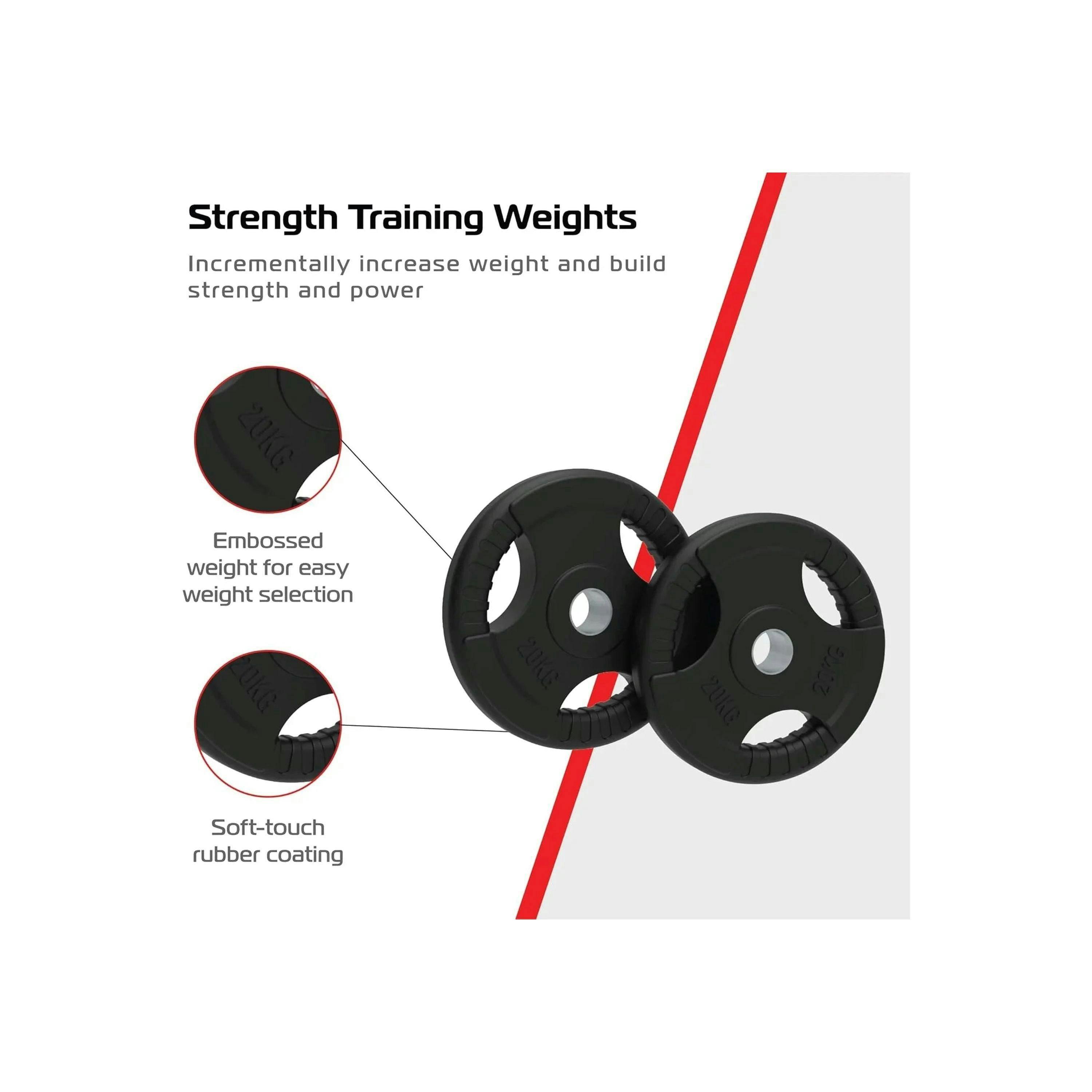 2 x 20kg Olympic Tri-Grip Rubber Weight Black Plates , view 3 of 4