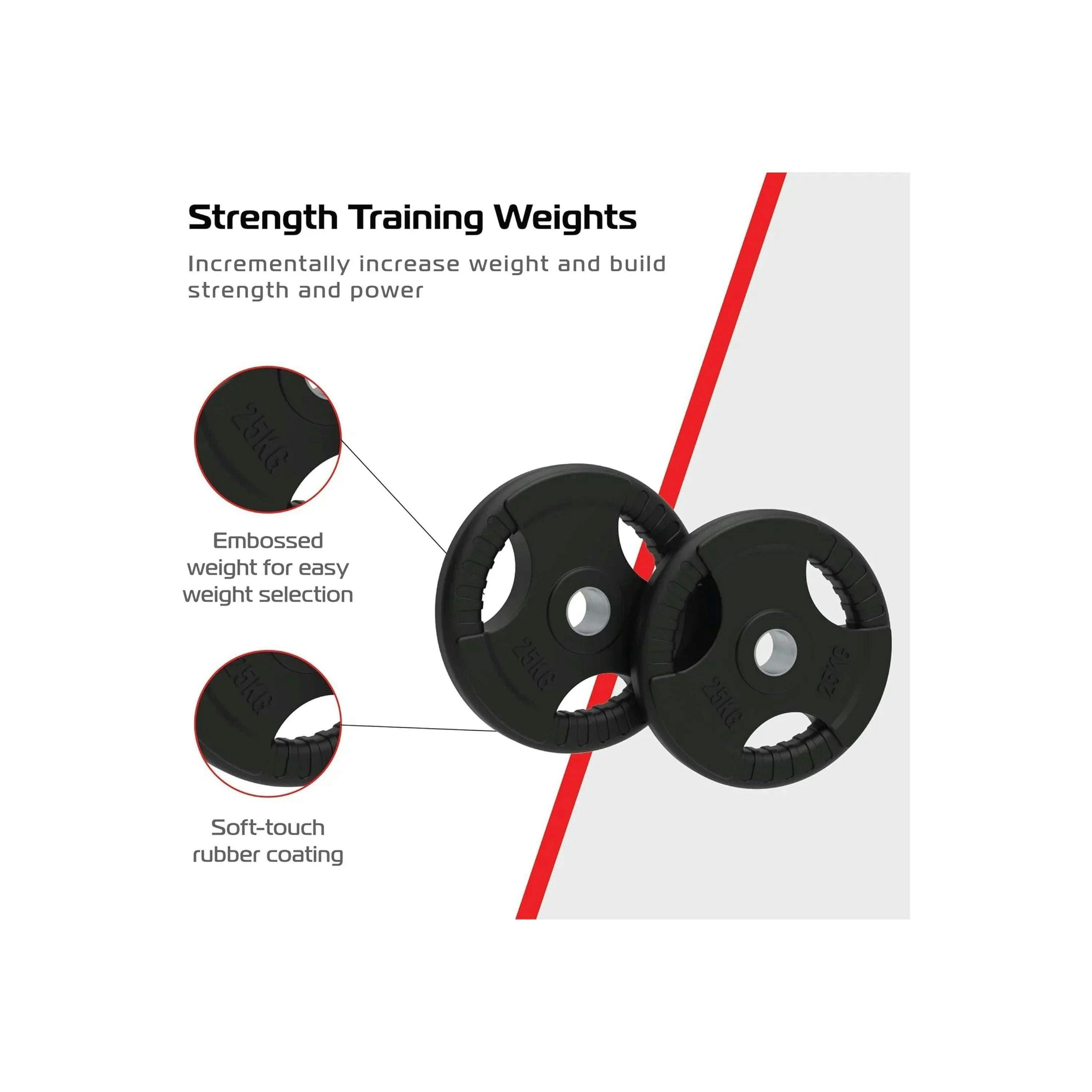 2 x 25kg Olympic Tri-Grip Rubber Weight Black Plates , view 3 of 4