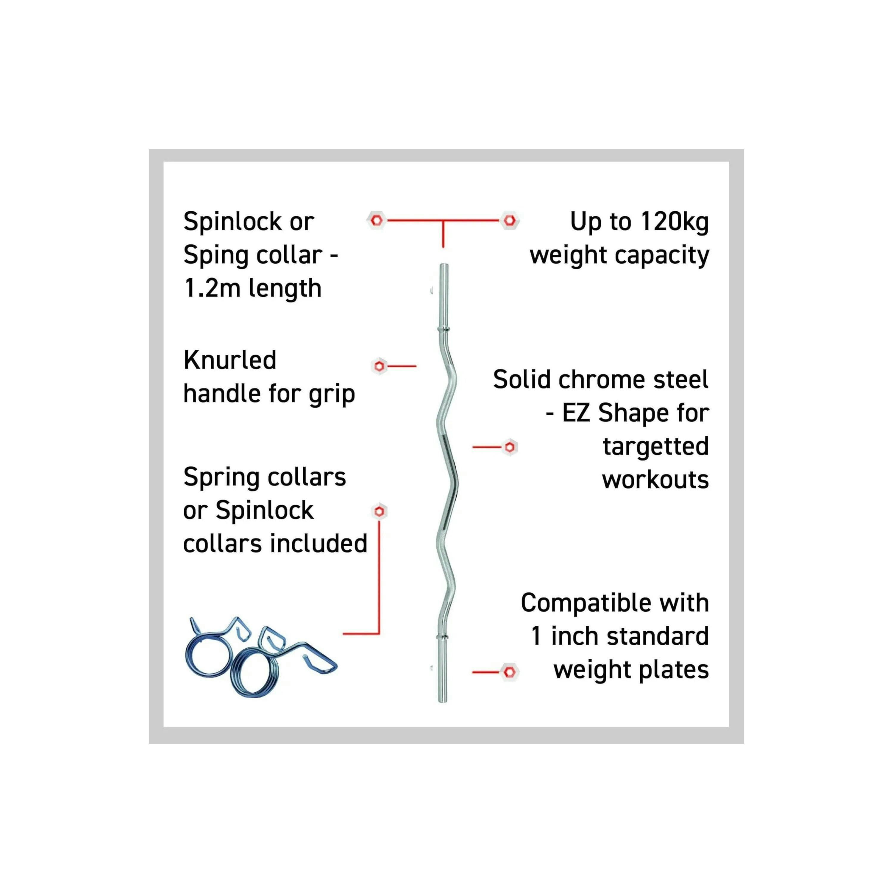 Body Revolution 1.2m EZ Barbell Bar with Spring Collars , view 3 of 3
