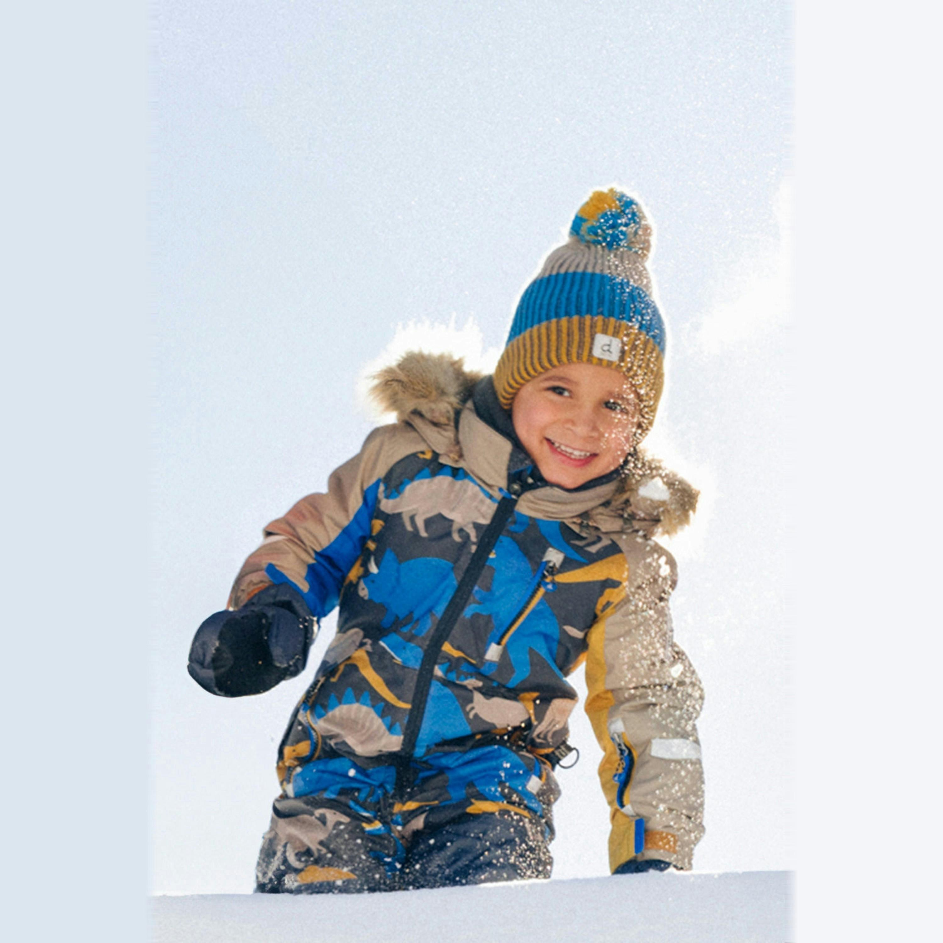 Kids One Piece Play Snowsuit Grey And Blue Dinosaur Print , view 3 of 6
