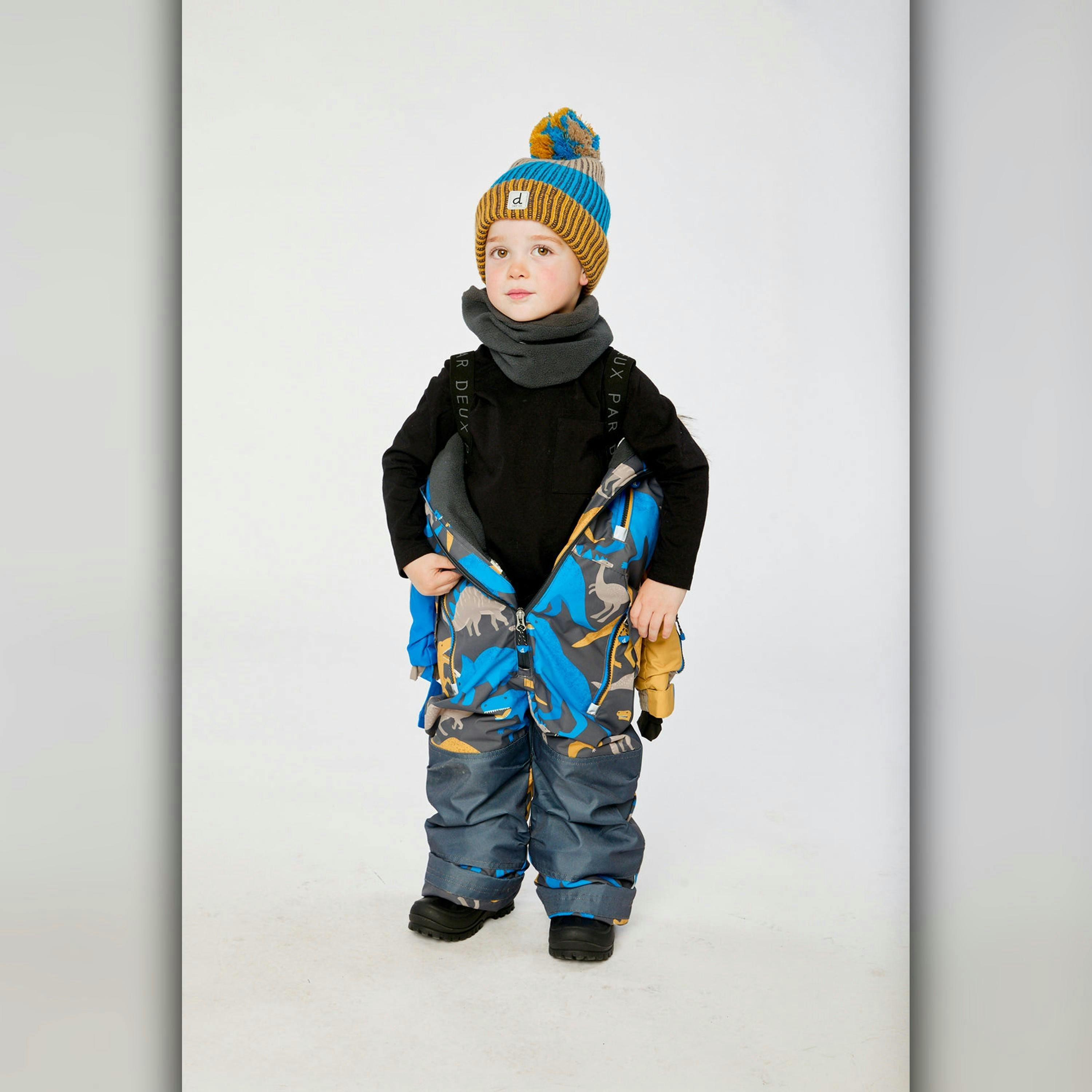 Kids One Piece Play Snowsuit Grey And Blue Dinosaur Print , view 5 of 6