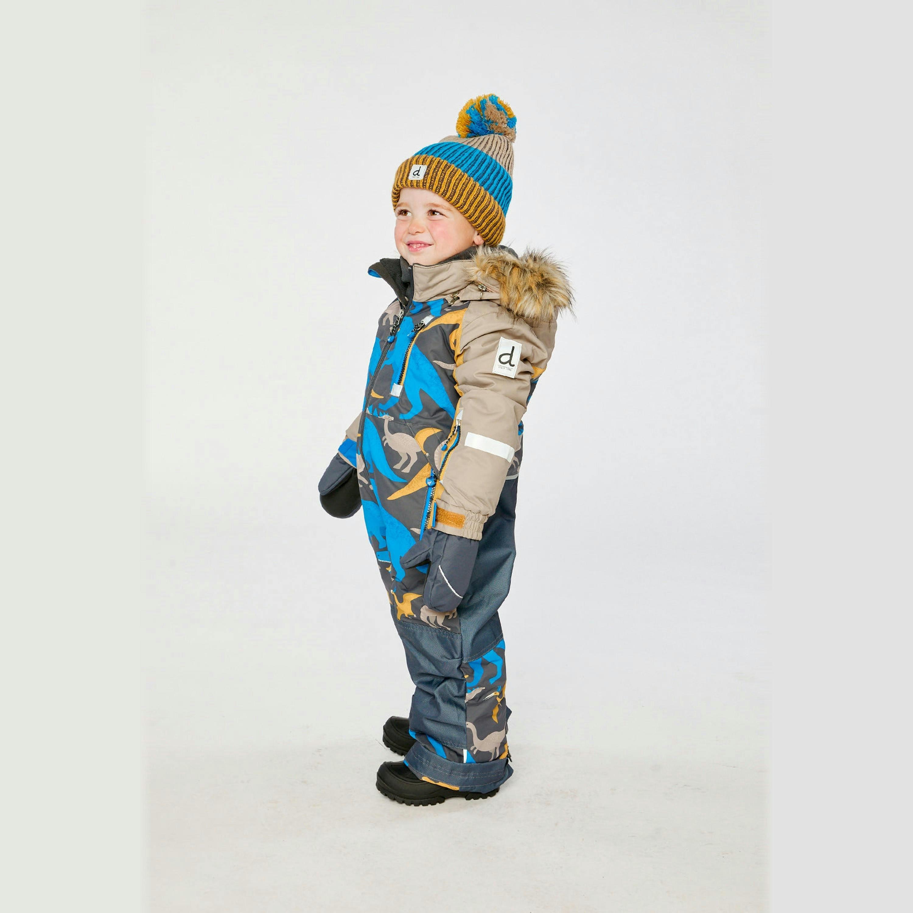 Kids One Piece Play Snowsuit Grey And Blue Dinosaur Print , view 6 of 6