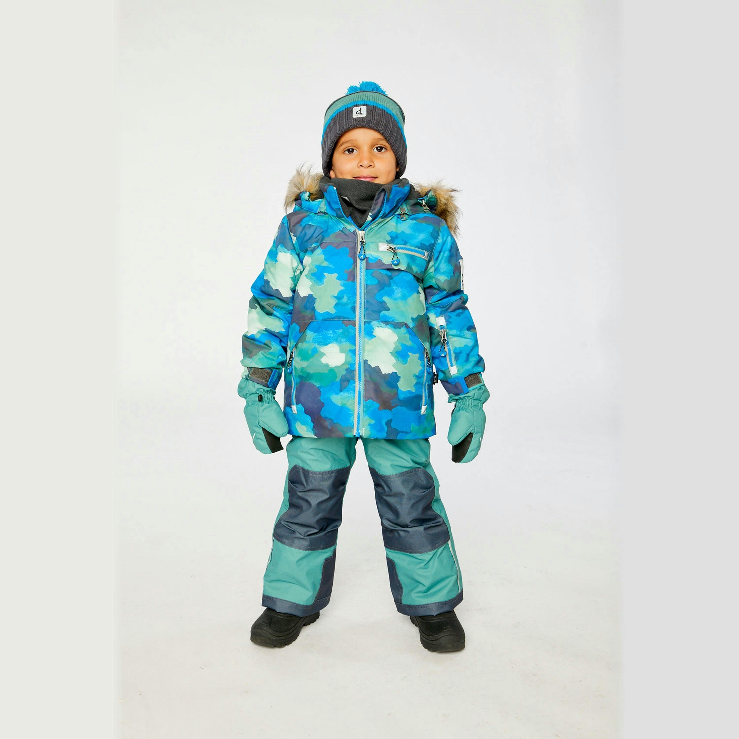 Two Piece Play Snowsuit Blue Camouflage Print With Green Pants , view 2 of 6